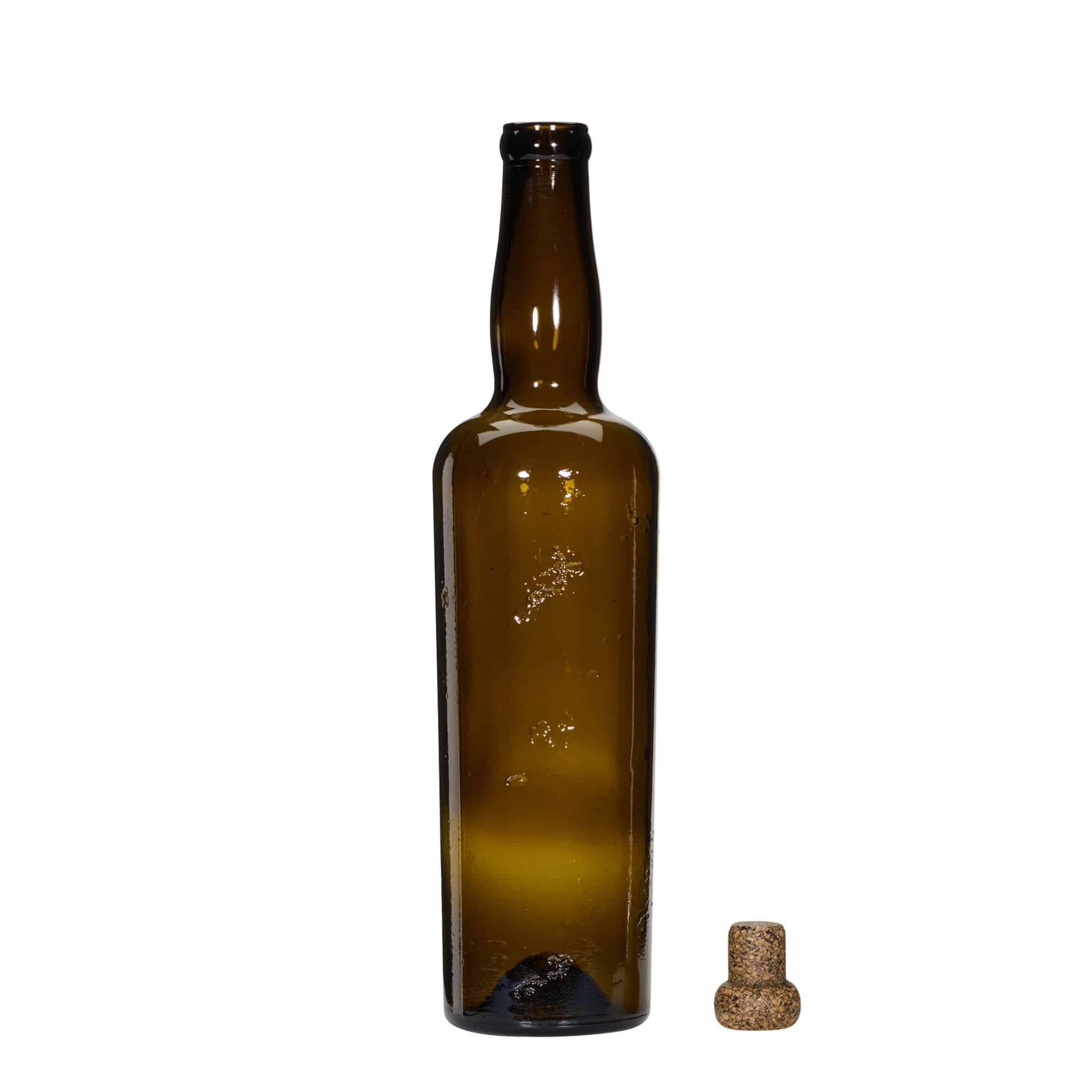 750 ml sticlă de sticlă lucrată manual „Siroco”, maro, gura: plută