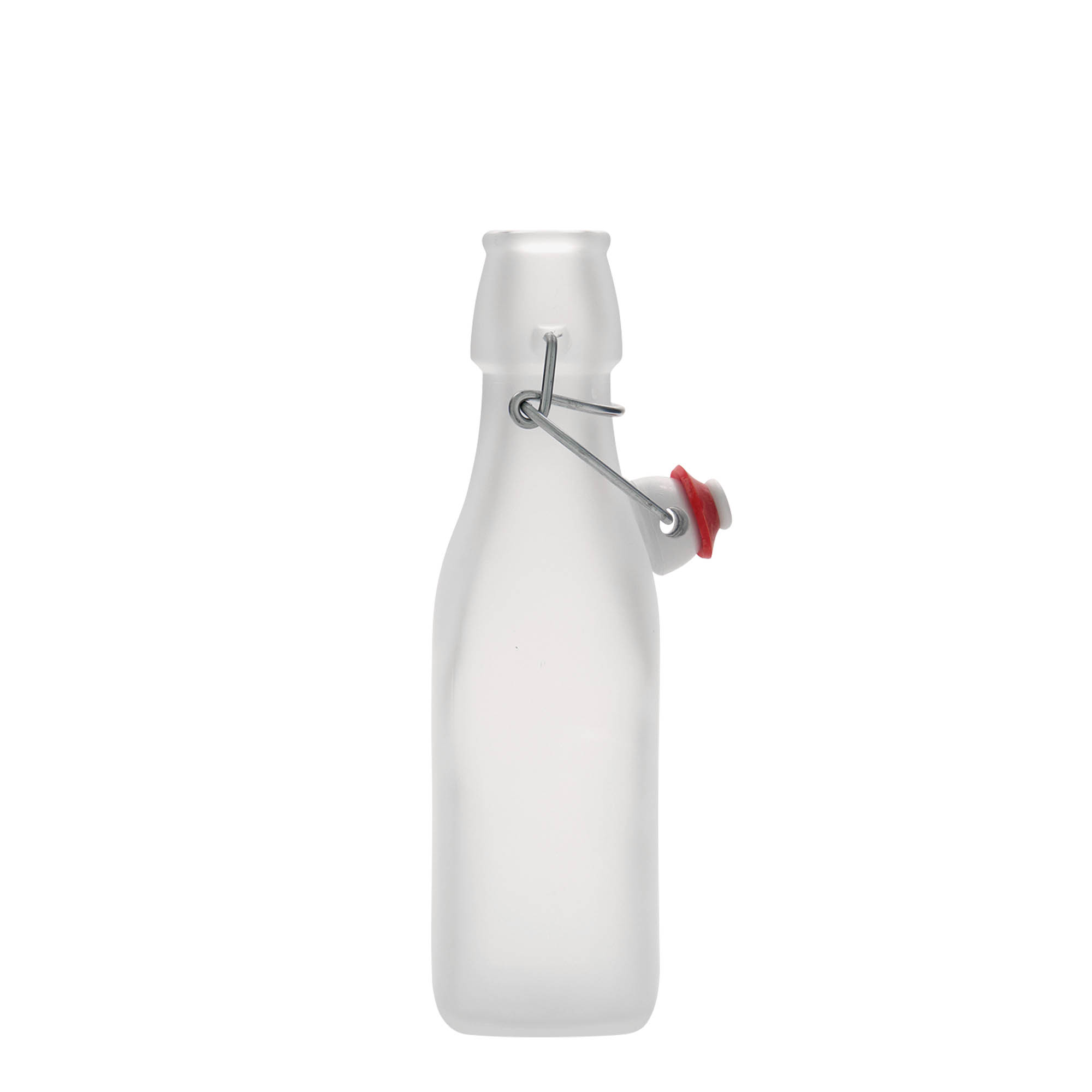 Sticlă de sticlă de 250 ml 'Swing, pătrată, albă, gura: închidere cu clemă