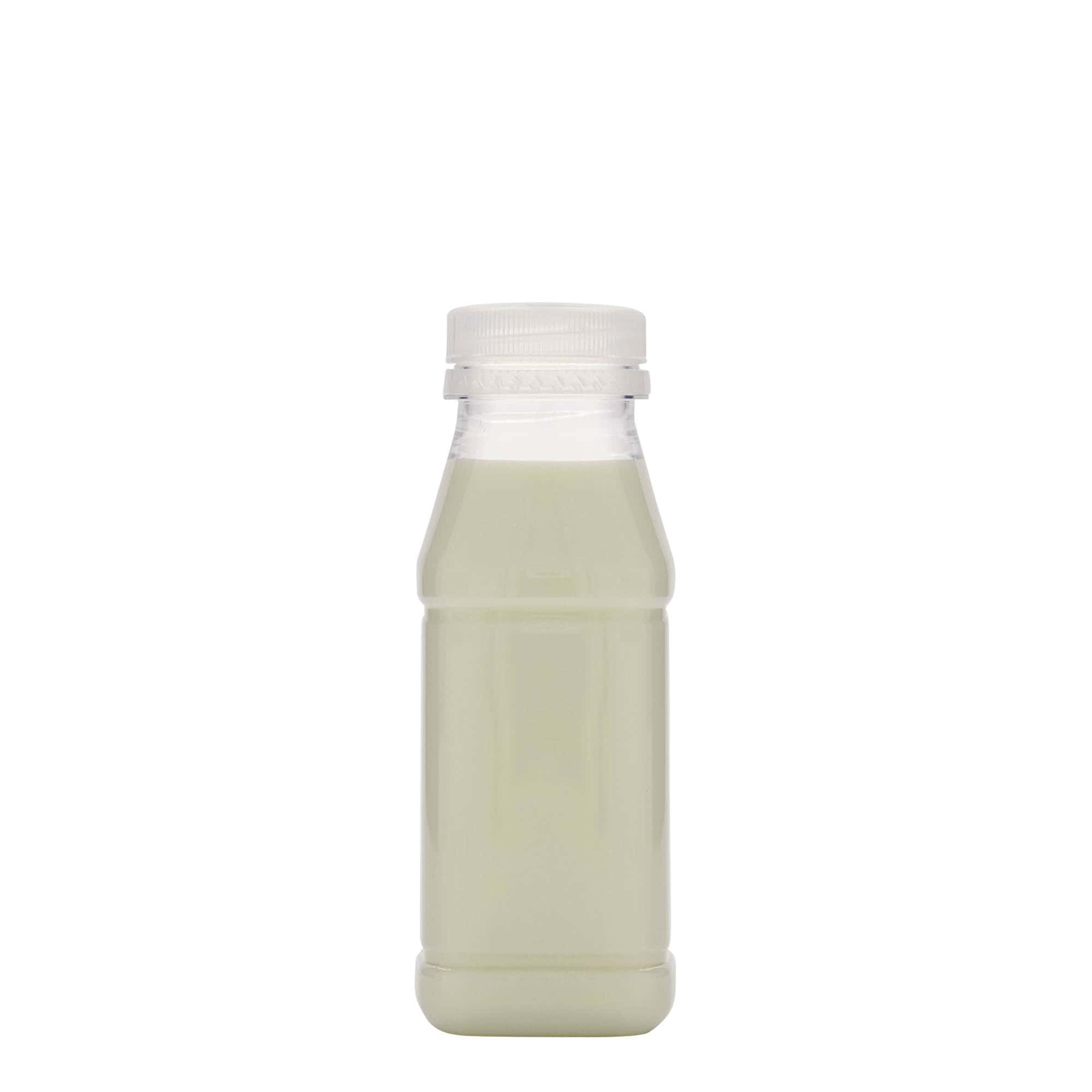 Sticlă PET de 250 ml „Milk and Juice Carré”, pătrată, din plastic, gât: 38 mm