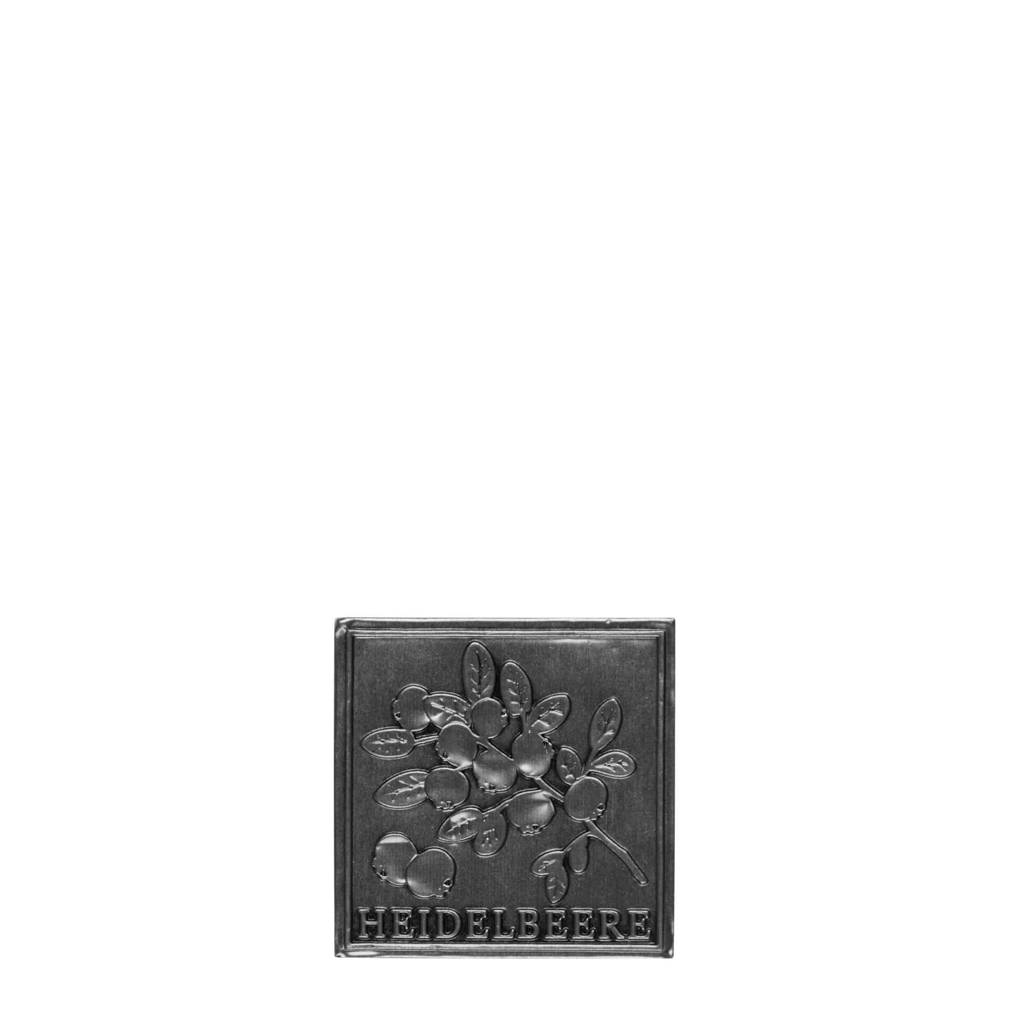 Etichetă din tablă „Afine”, pătrată, metal, argintiu