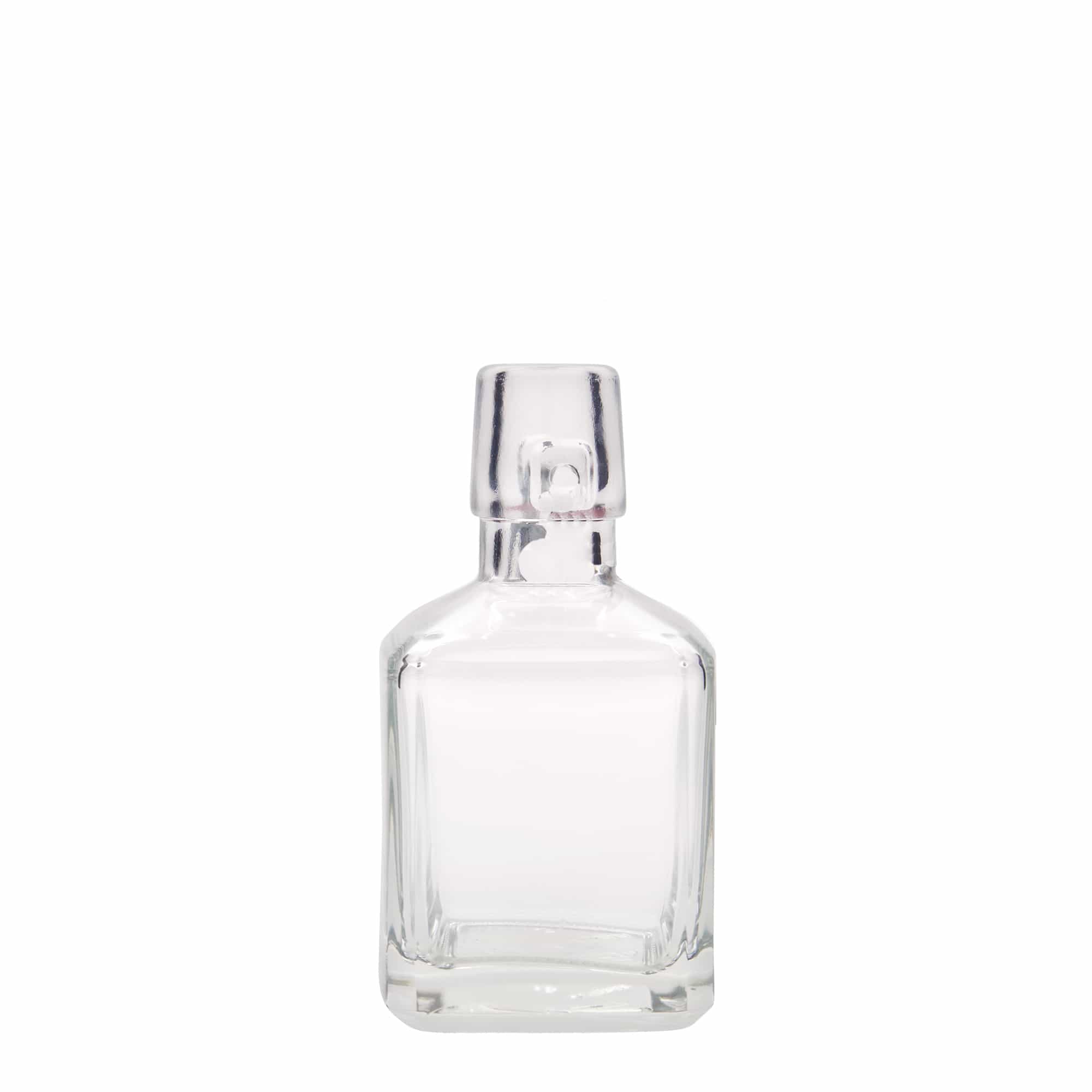 Sticlă de sticlă de 200 ml „Kubica”, pătrată, gura: închidere cu clemă