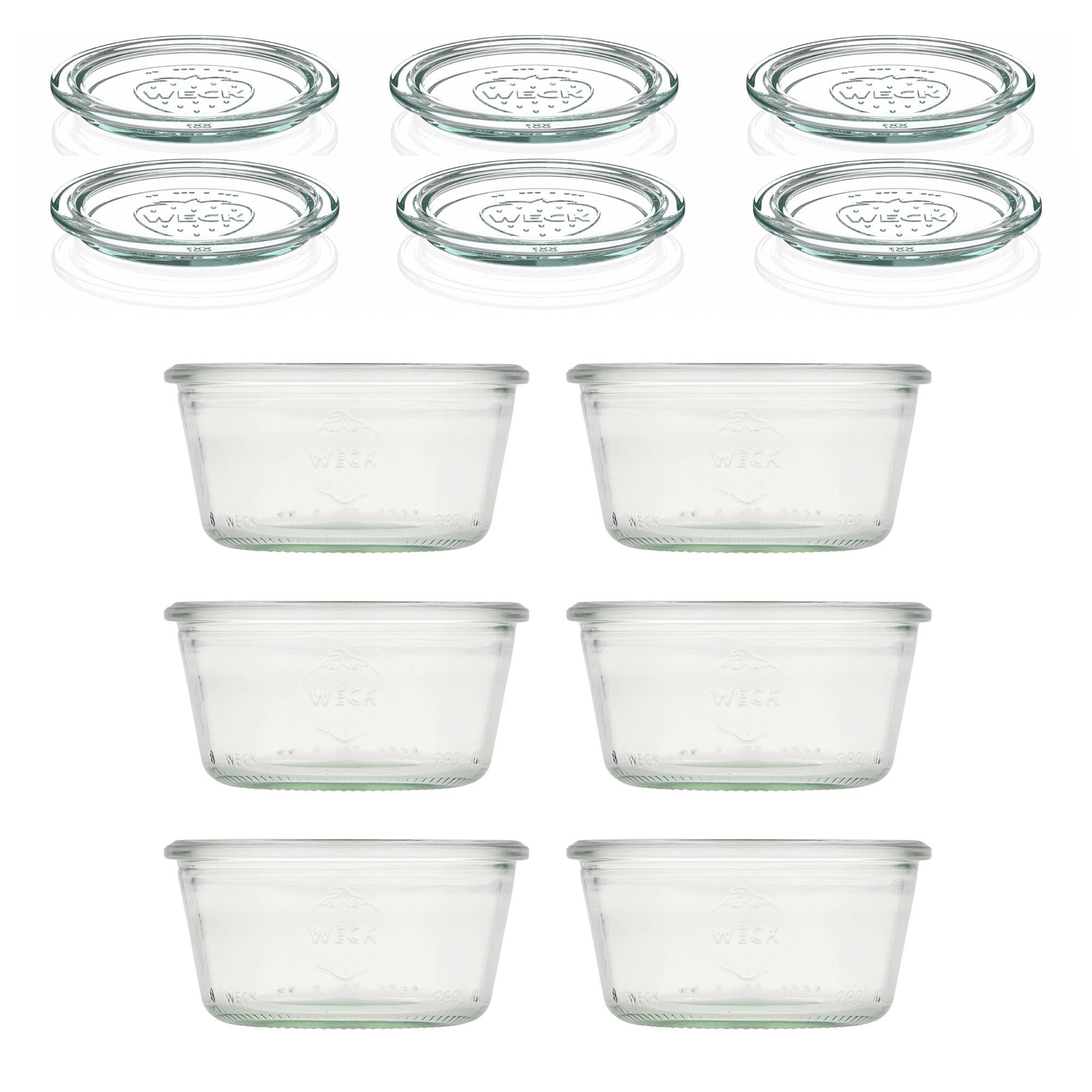 6x 290 ml borcan WECK cu gura largă plat cu capac de sticlă RR 100