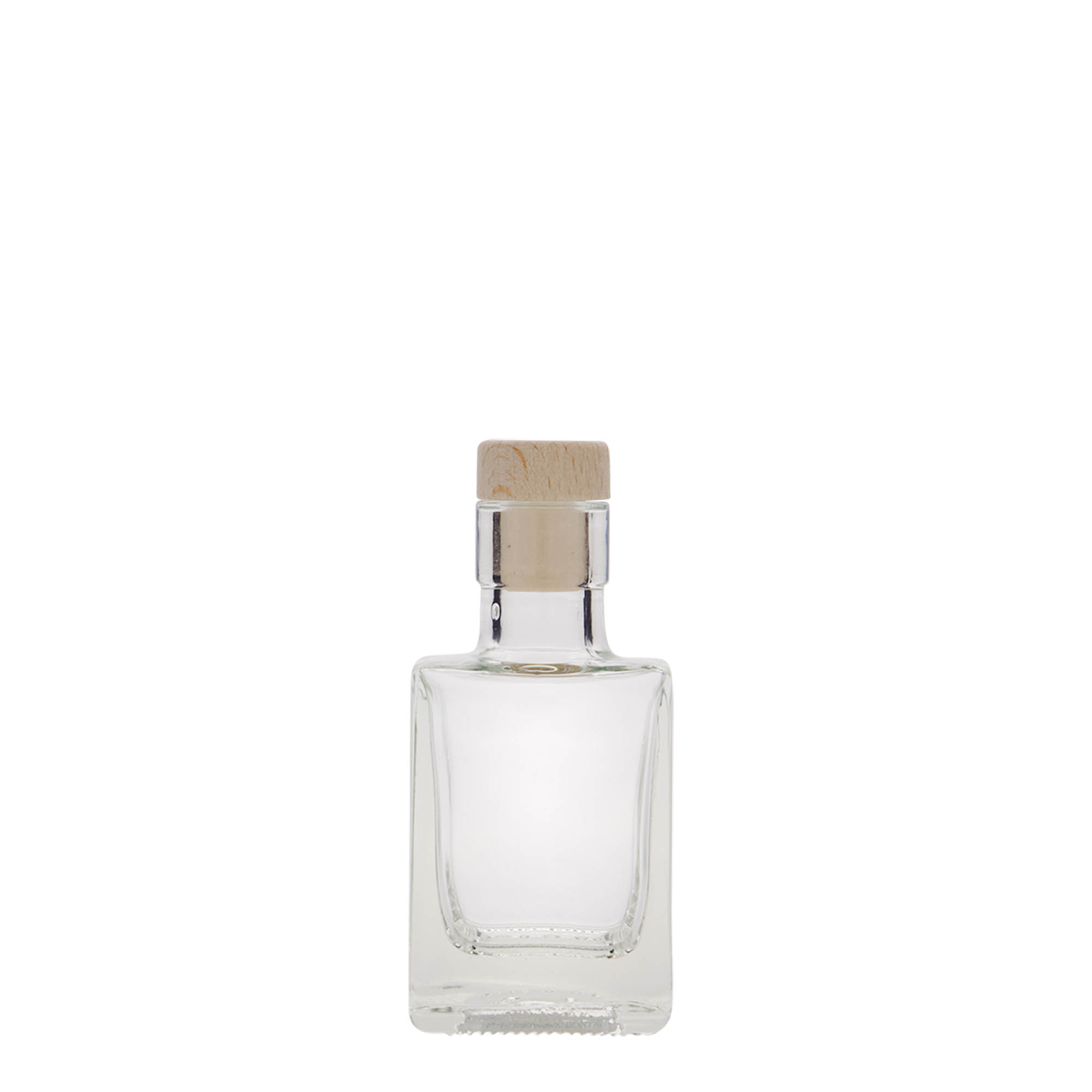 Sticlă de sticlă de 50 ml „Cube”, pătrată, gură: dop de plută Sticlă de sticlă de 50 ml „Cube”, pătrată, gură: dop de plută