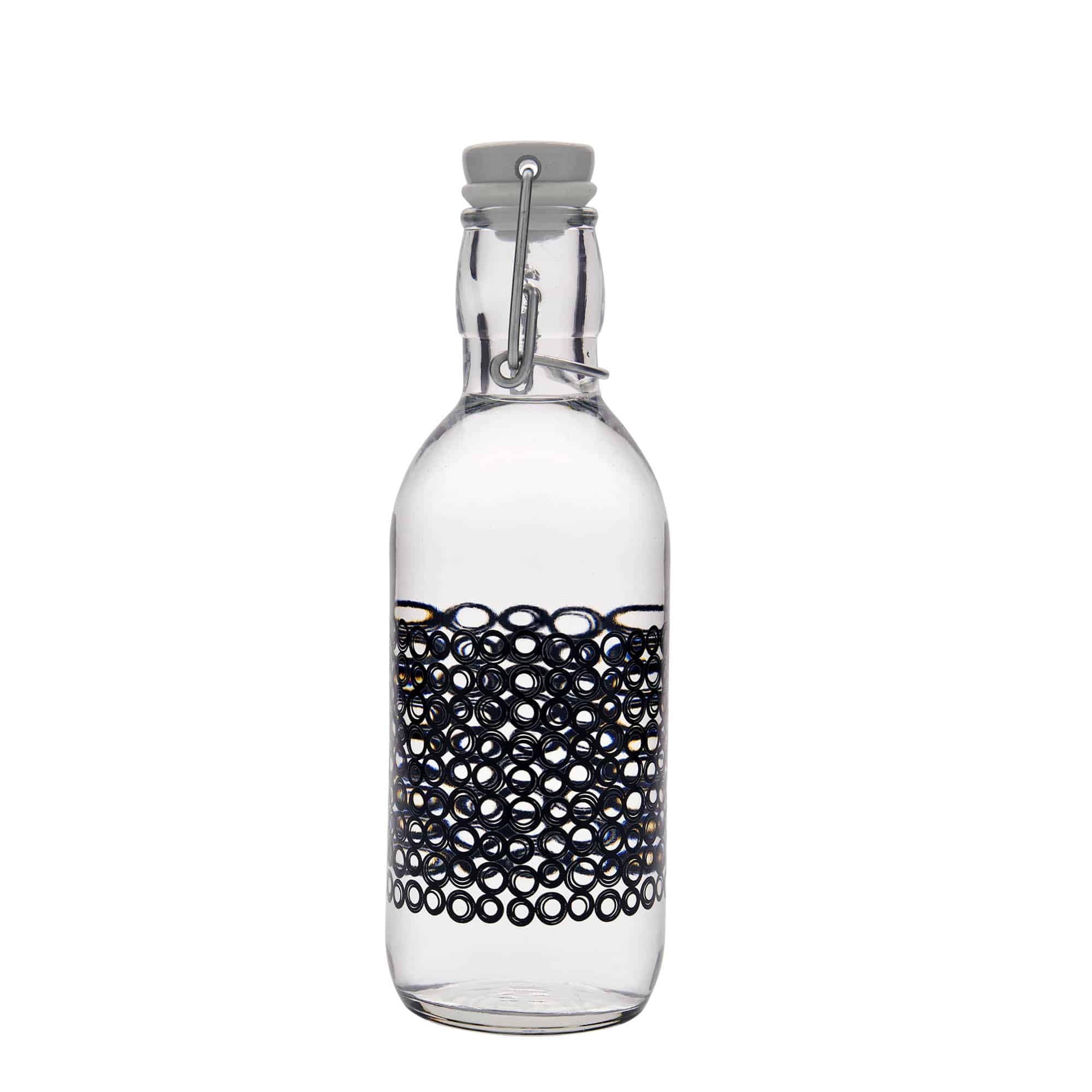 Sticlă de sticlă de 500 ml „Emilia”, motiv: Circola nero, gât: închidere cu clemă