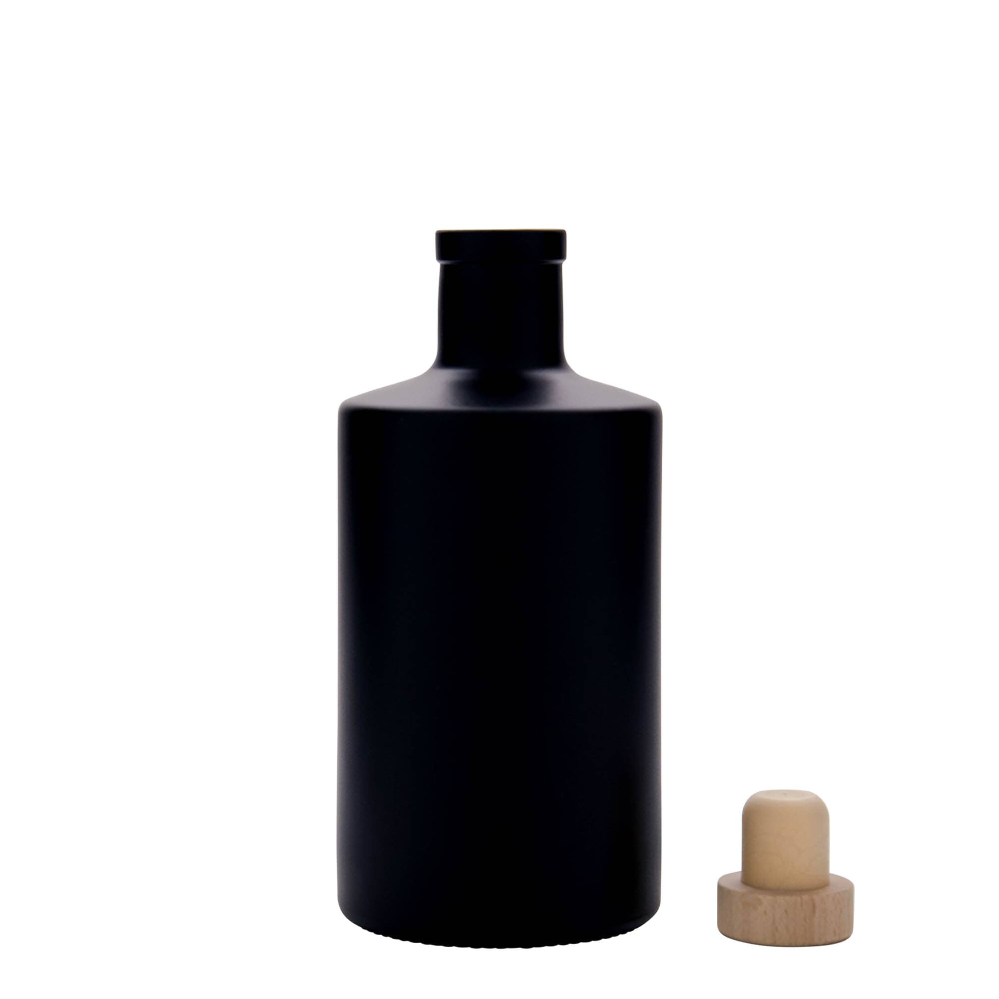 Sticlă de sticlă de 500 ml „Caroline”, neagră, gura: dop de plută