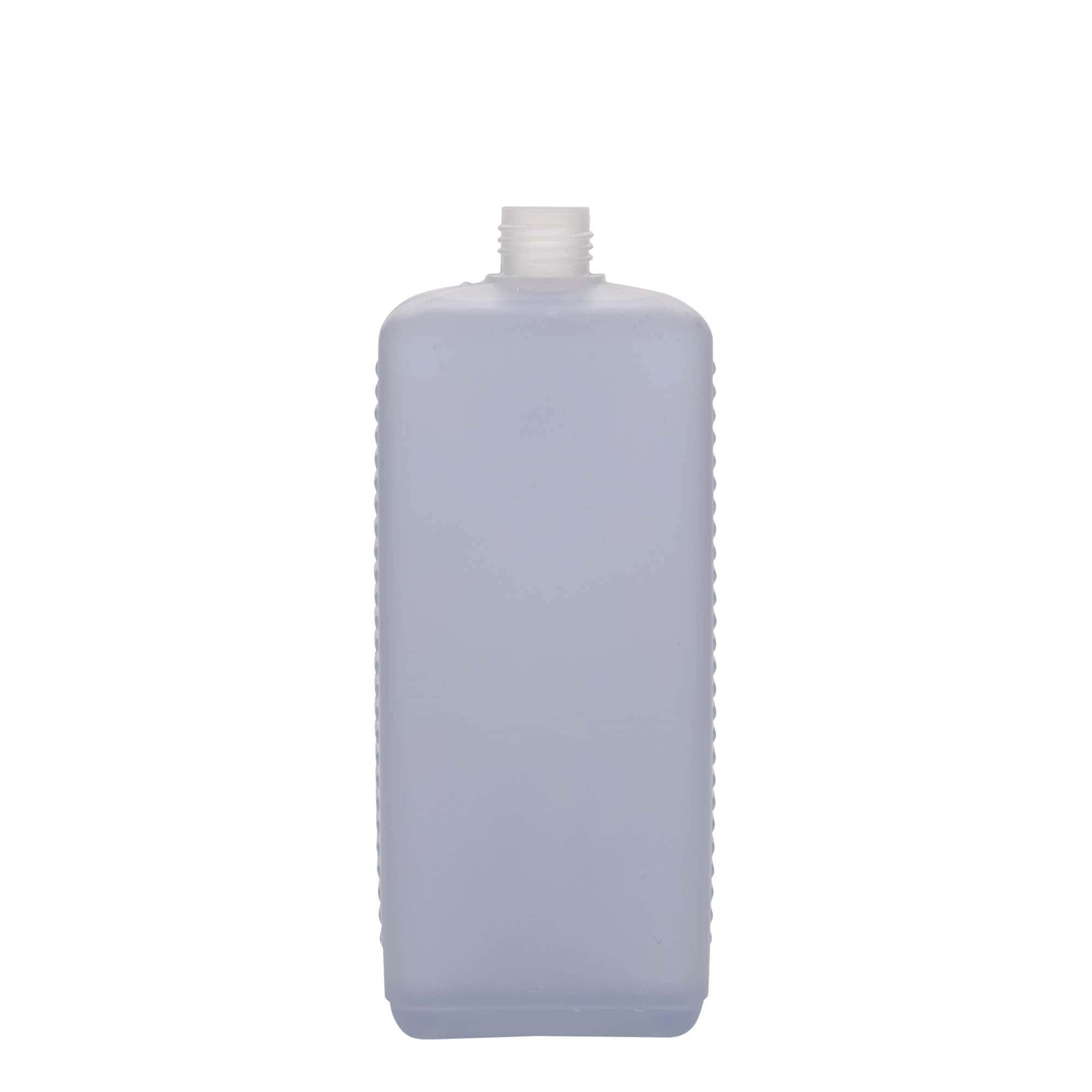 1.000 ml sticlă canistră, dreptunghiulară, plastic HDPE, natural, gura: DIN 25 EPE