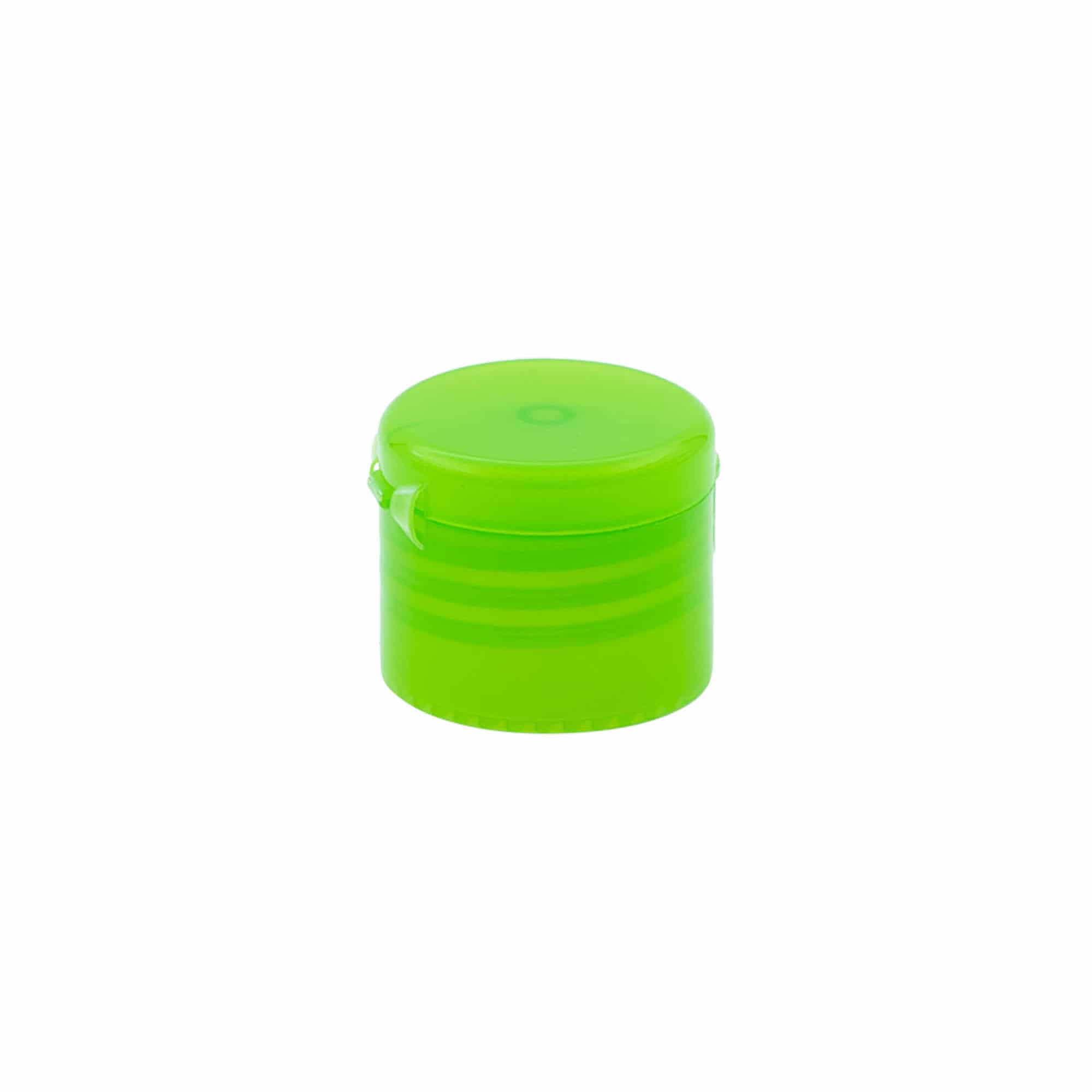 Capac cu filet și balama pliabilă, plastic PP, verde, pentru gura sticlei: 24/410