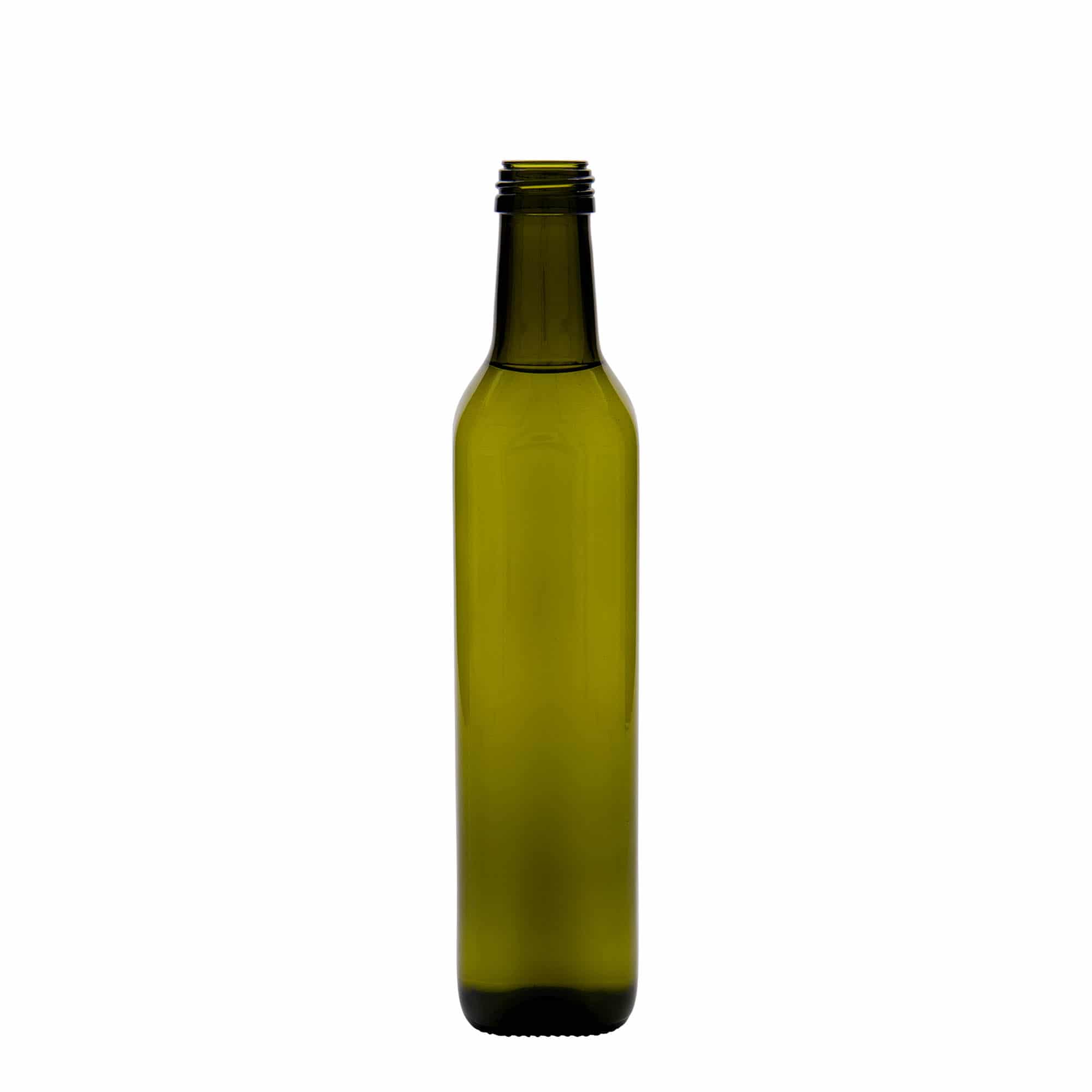 Sticlă de sticlă de 500 ml „Marasca”, pătrată, verde antic, gura: PP 31,5