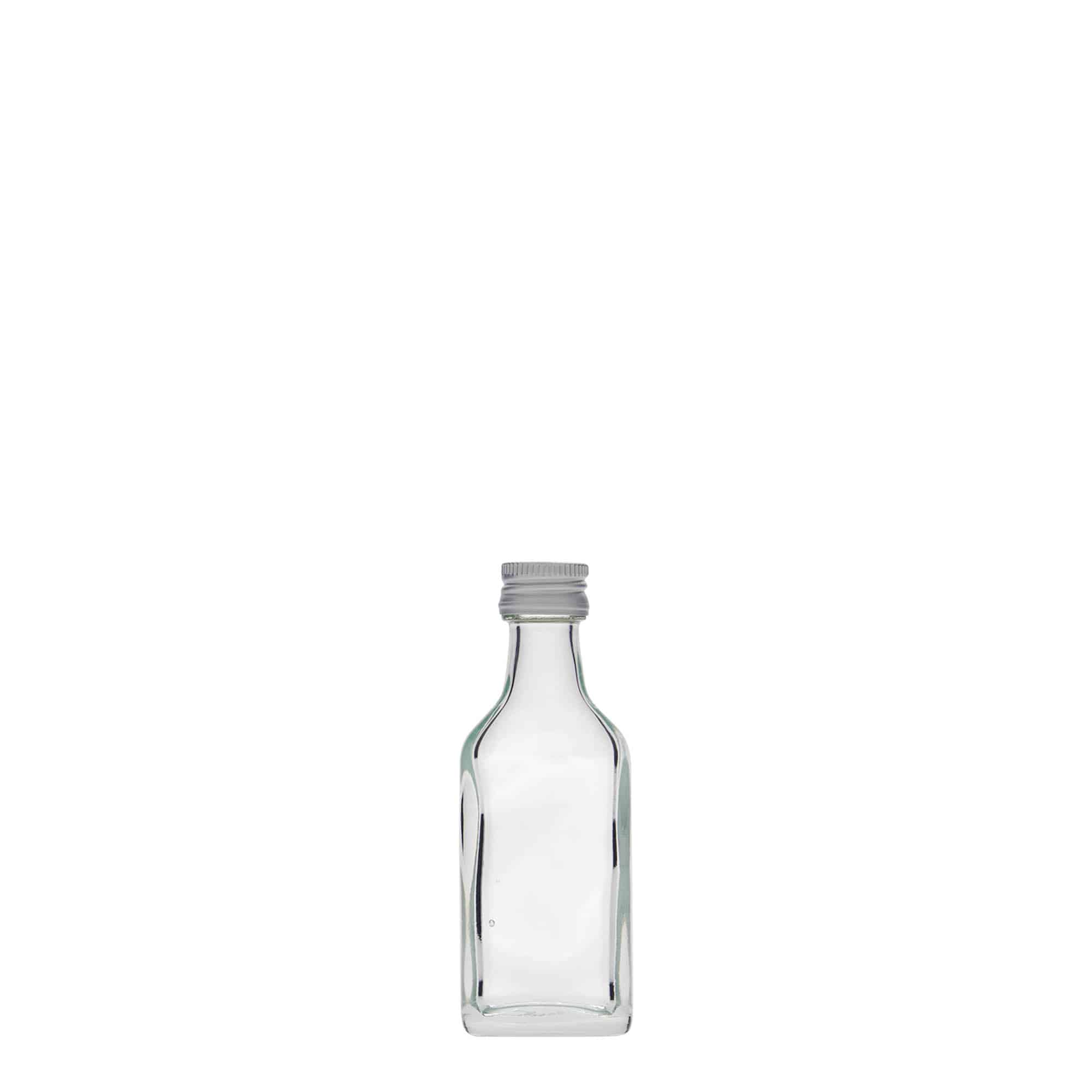 Sticluță de buzunar de 20 ml, dreptunghiulară, sticlă, gura: PP 18