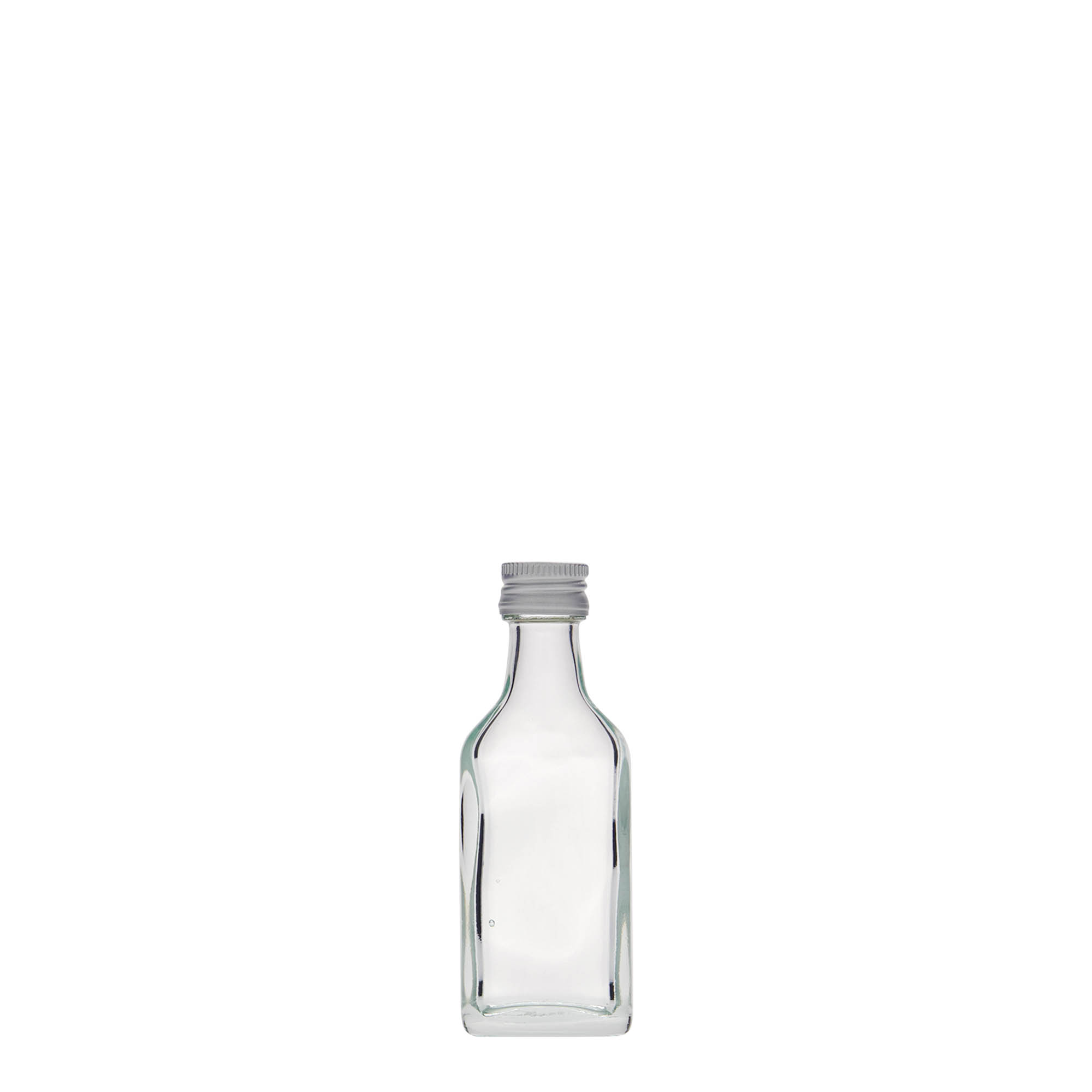 Sticluță de buzunar de 20 ml, dreptunghiulară, sticlă, gura: PP 18