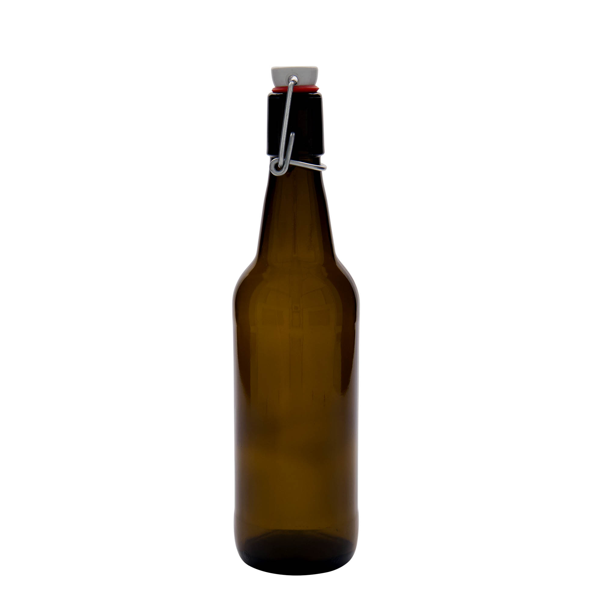 Sticlă de bere 500 ml, sticlă, maro, gât: capac cu clemă