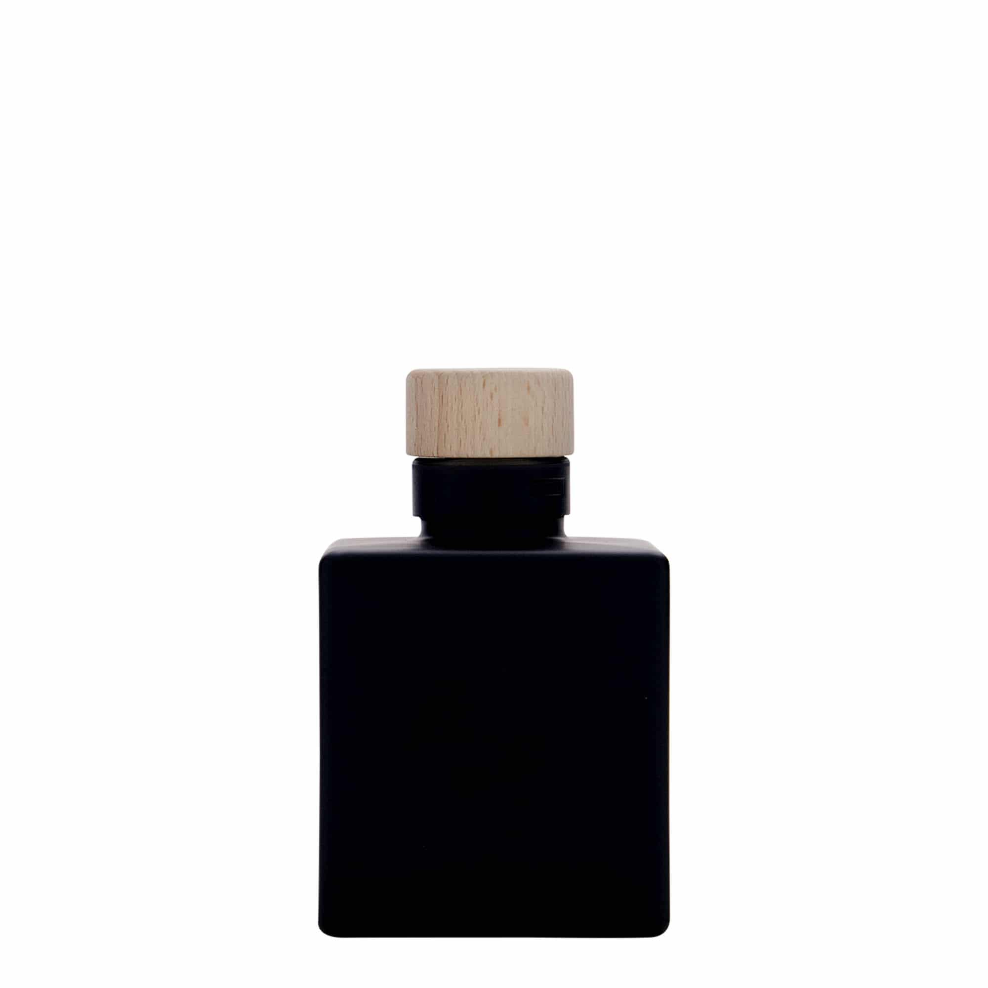 Sticlă de sticlă de 100 ml „Cube”, pătrată, neagră, gura: dop de plută
