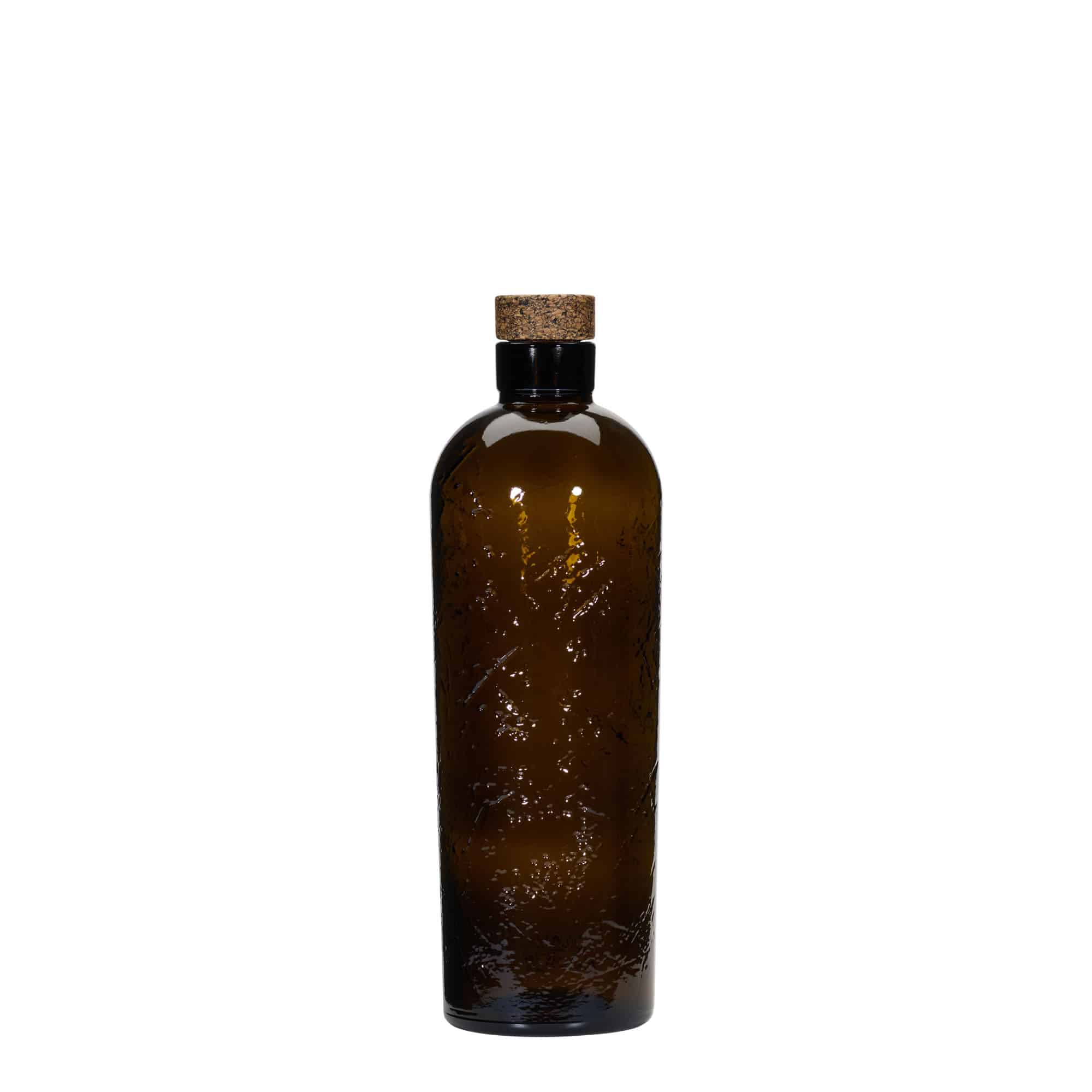 Sticlă din sticlă lucrată manual 700 ml „Natural”, maro, gură: plută