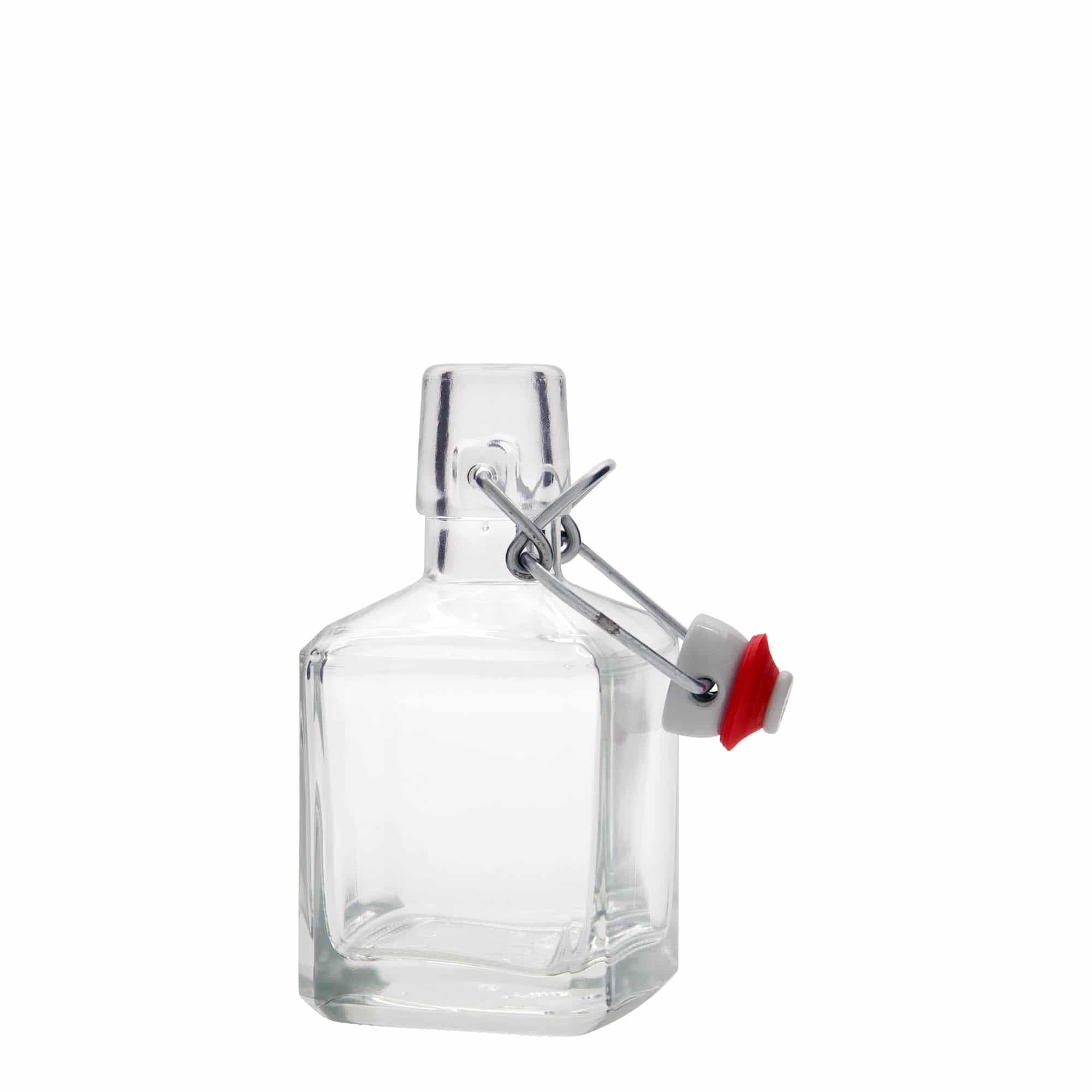 Sticlă de sticlă de 200 ml „Kubica”, pătrată, gura: închidere cu clemă