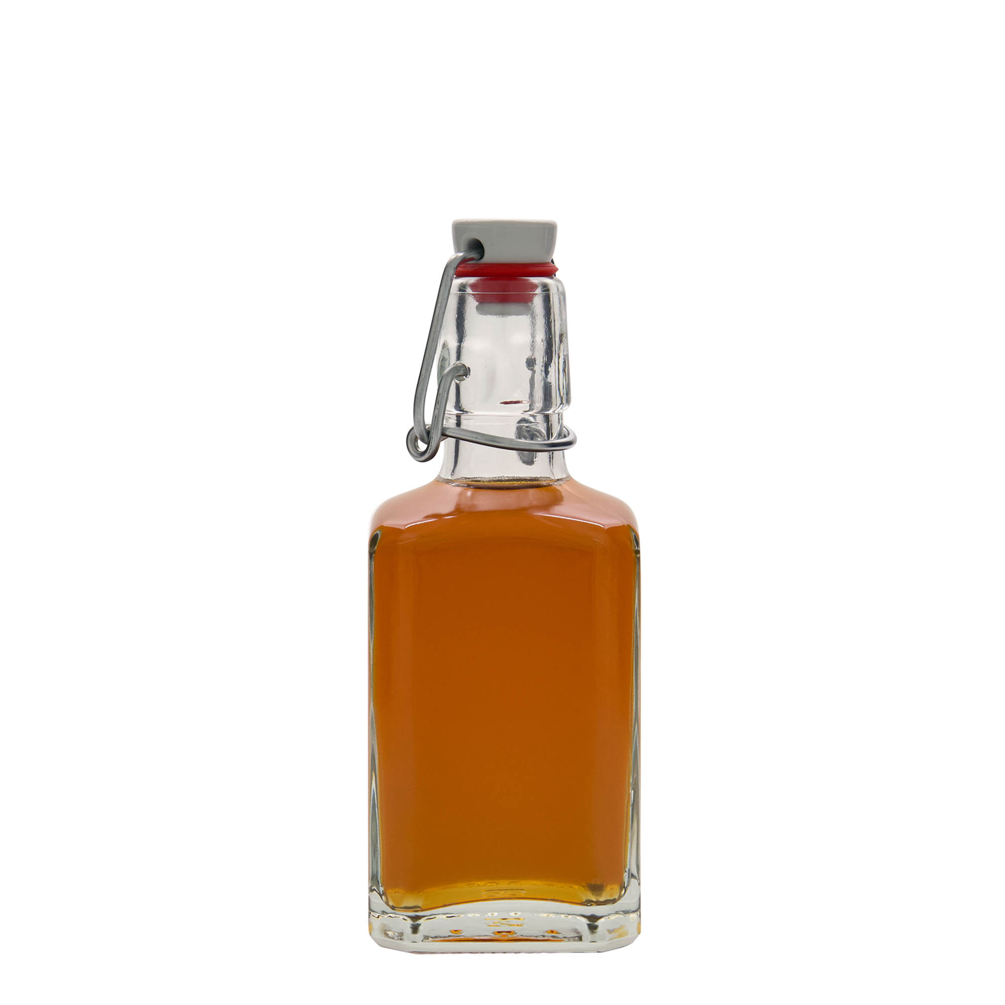 Sticlă de sticlă de 250 ml „Rialto”, pătrată, gura: închidere cu clemă Sticlă de sticlă de 250 ml „Rialto”, pătrată, gura: închidere cu clemă