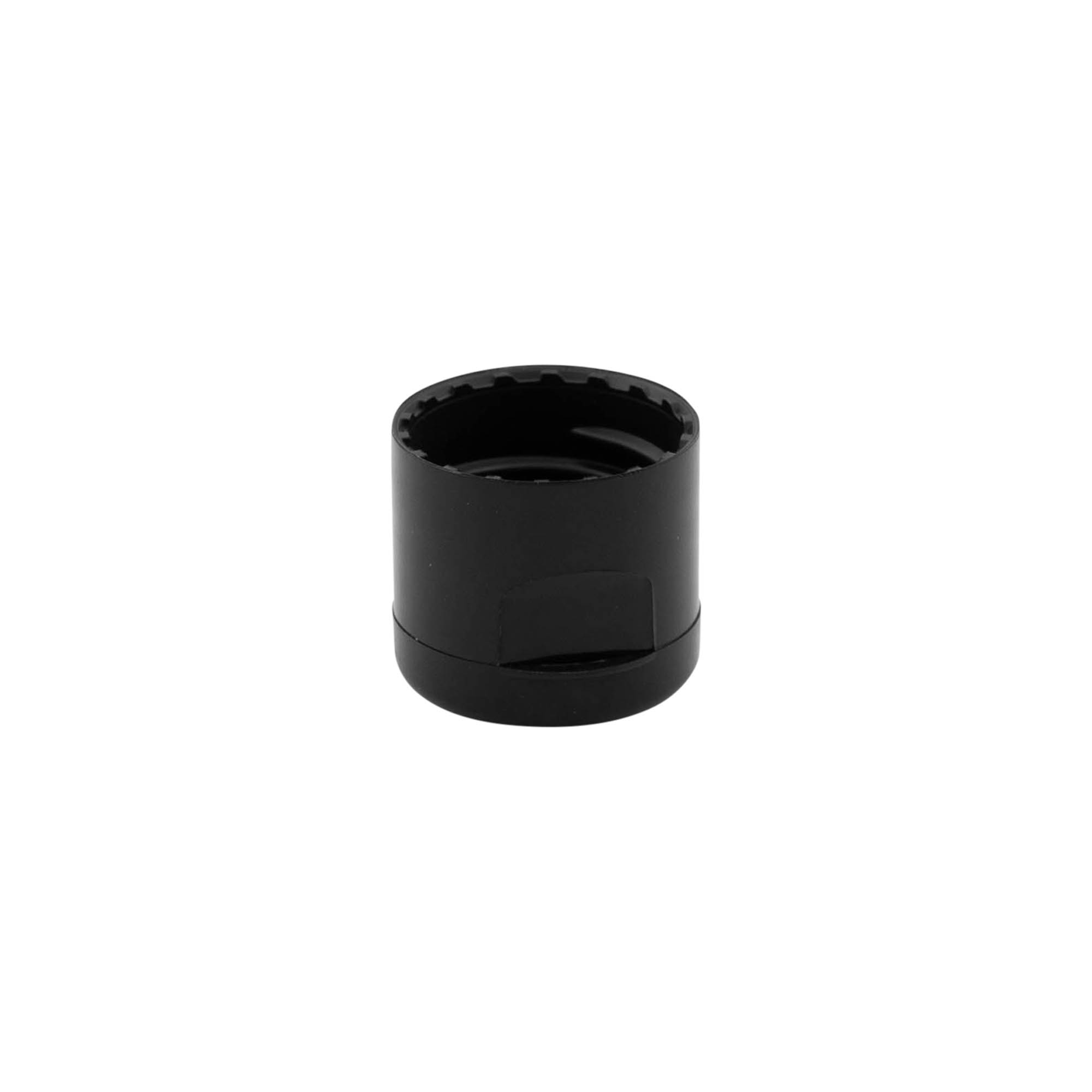 Capac cu filet și balama pliabilă, plastic PP, negru, pentru gură: 20/410 Capac cu filet și balama pliabilă, plastic PP, negru, pentru gură: 20/410