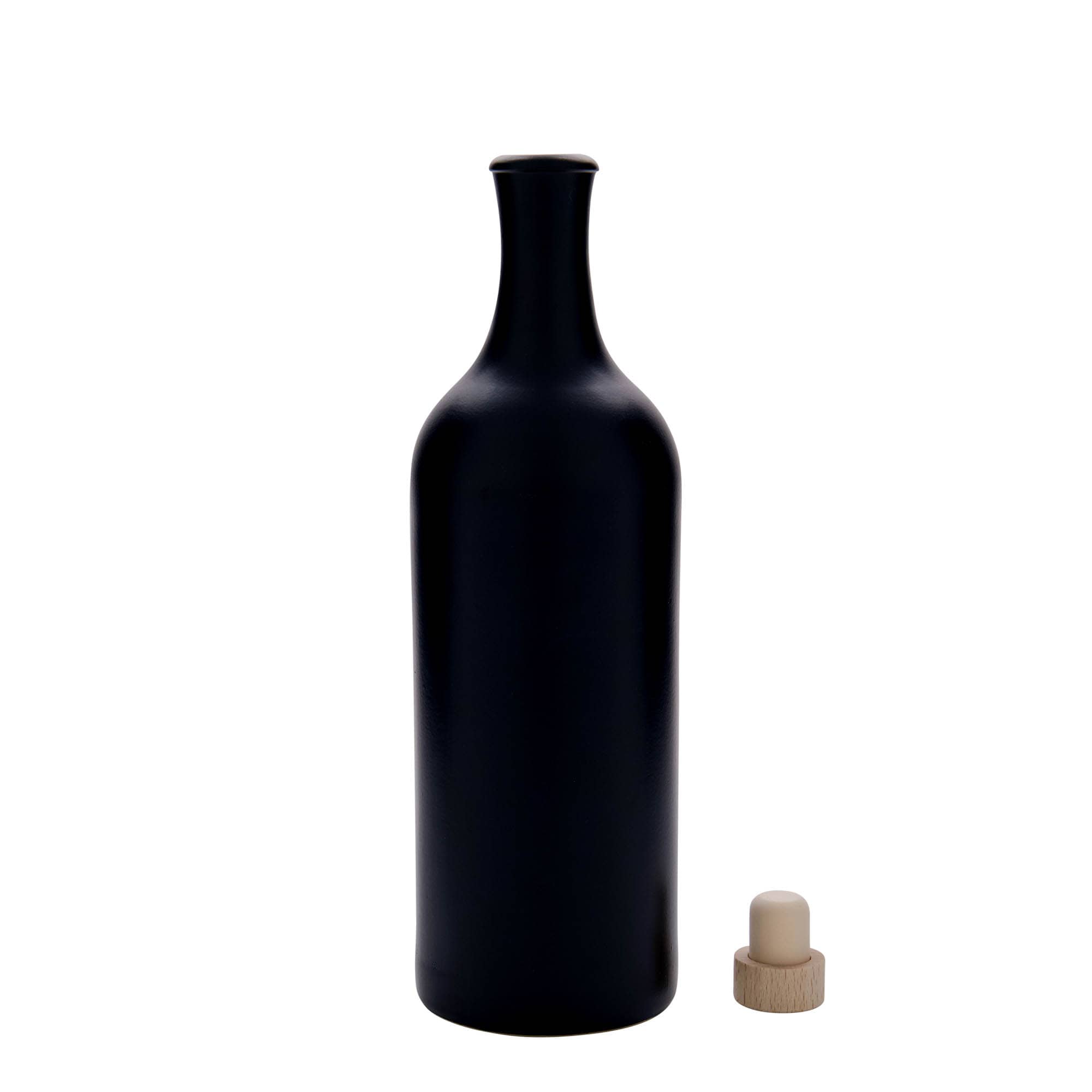 750 ml ulcior de lut cu gât lung, ceramică, negru, gură: plută