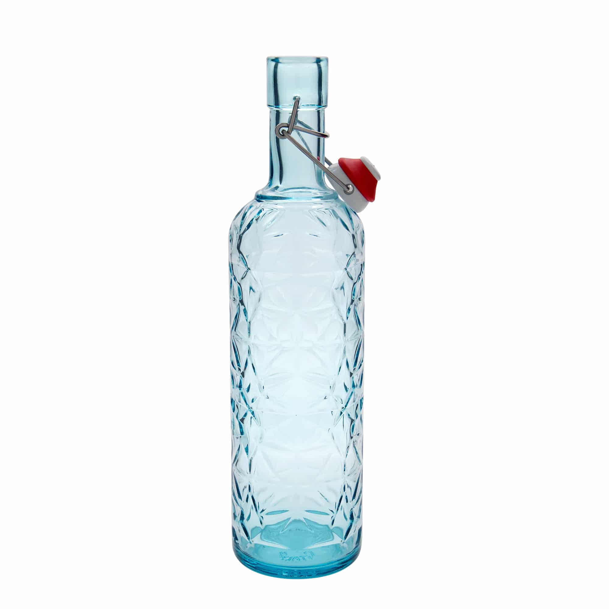 Sticlă de sticlă 1.000 ml „Oriente”, albastru azur, gură: închidere cu clemă
