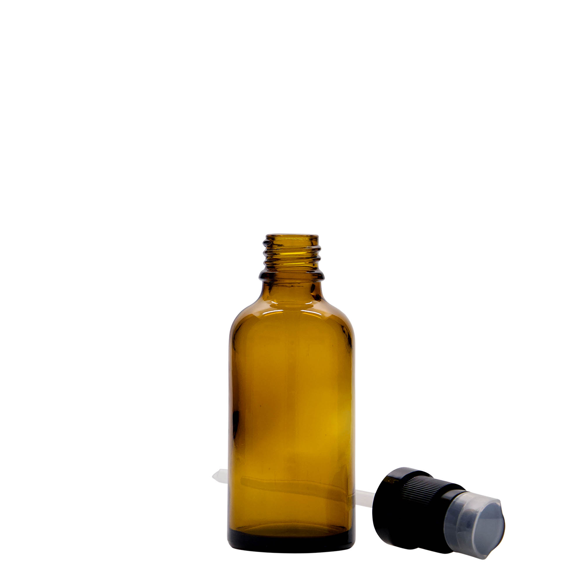 Flacon medical de 50 ml cu pompă pentru loțiune, sticlă, maro, gură: DIN 18
