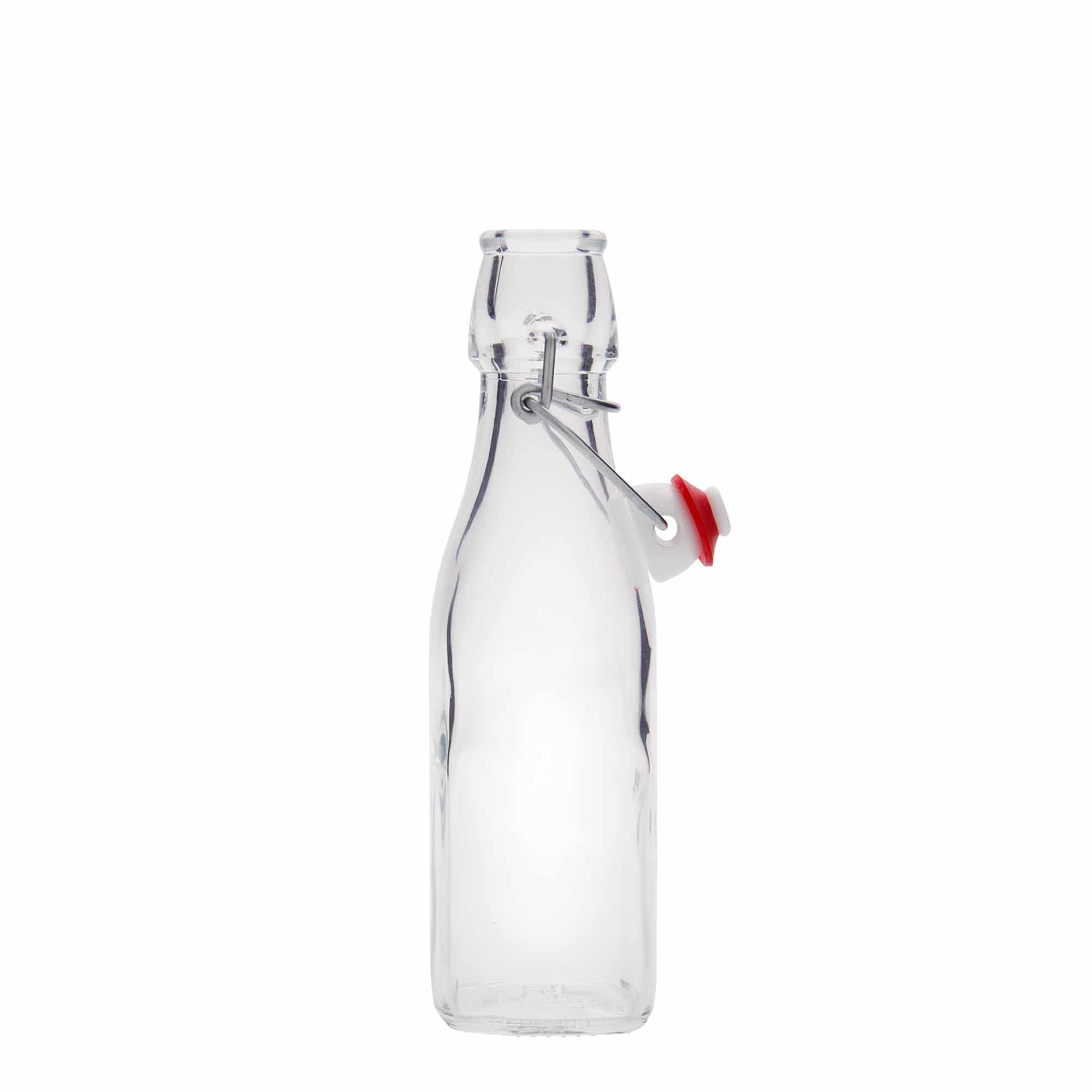 Sticlă de sticlă de 250 ml „Swing, pătrată, gura: închidere cu clemă”