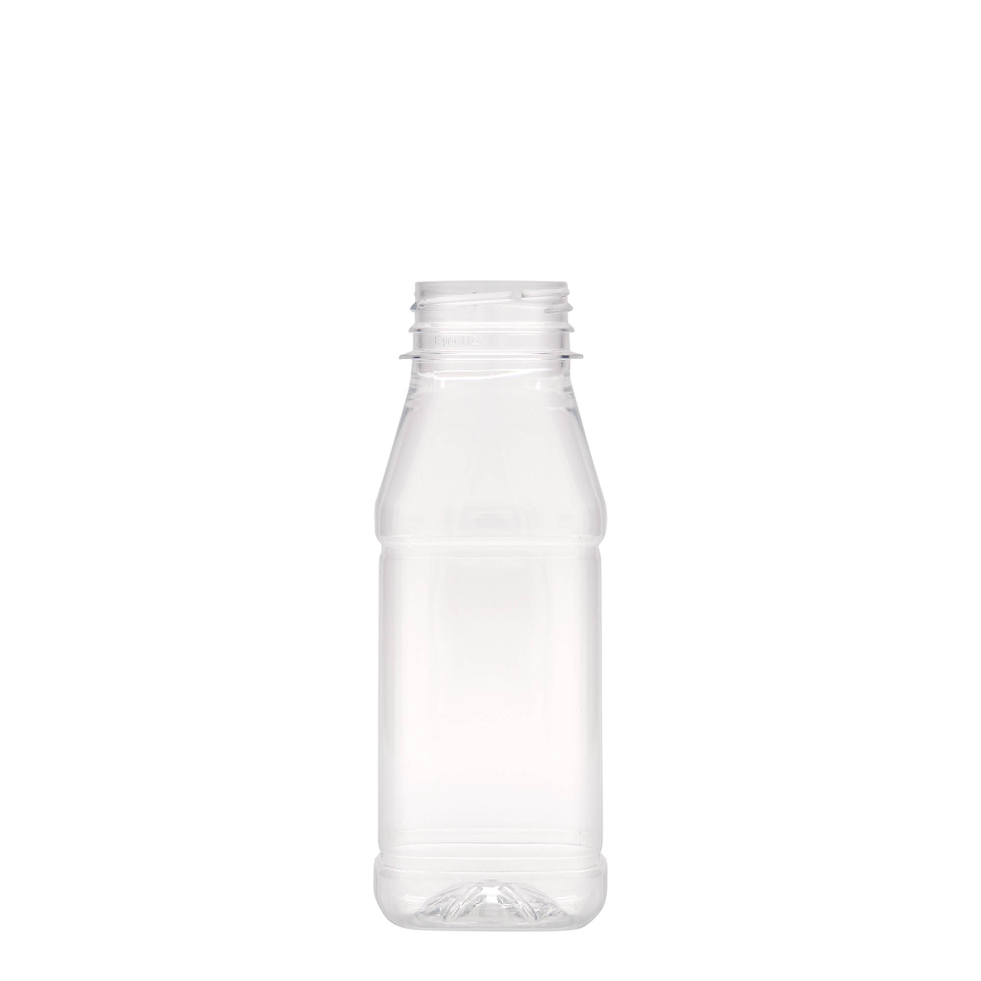 Sticlă PET de 250 ml „Milk and Juice Carré”, pătrată, din plastic, gât: 38 mm Sticlă PET de 250 ml „Milk and Juice Carré”, pătrată, din plastic, gât: 38 mm