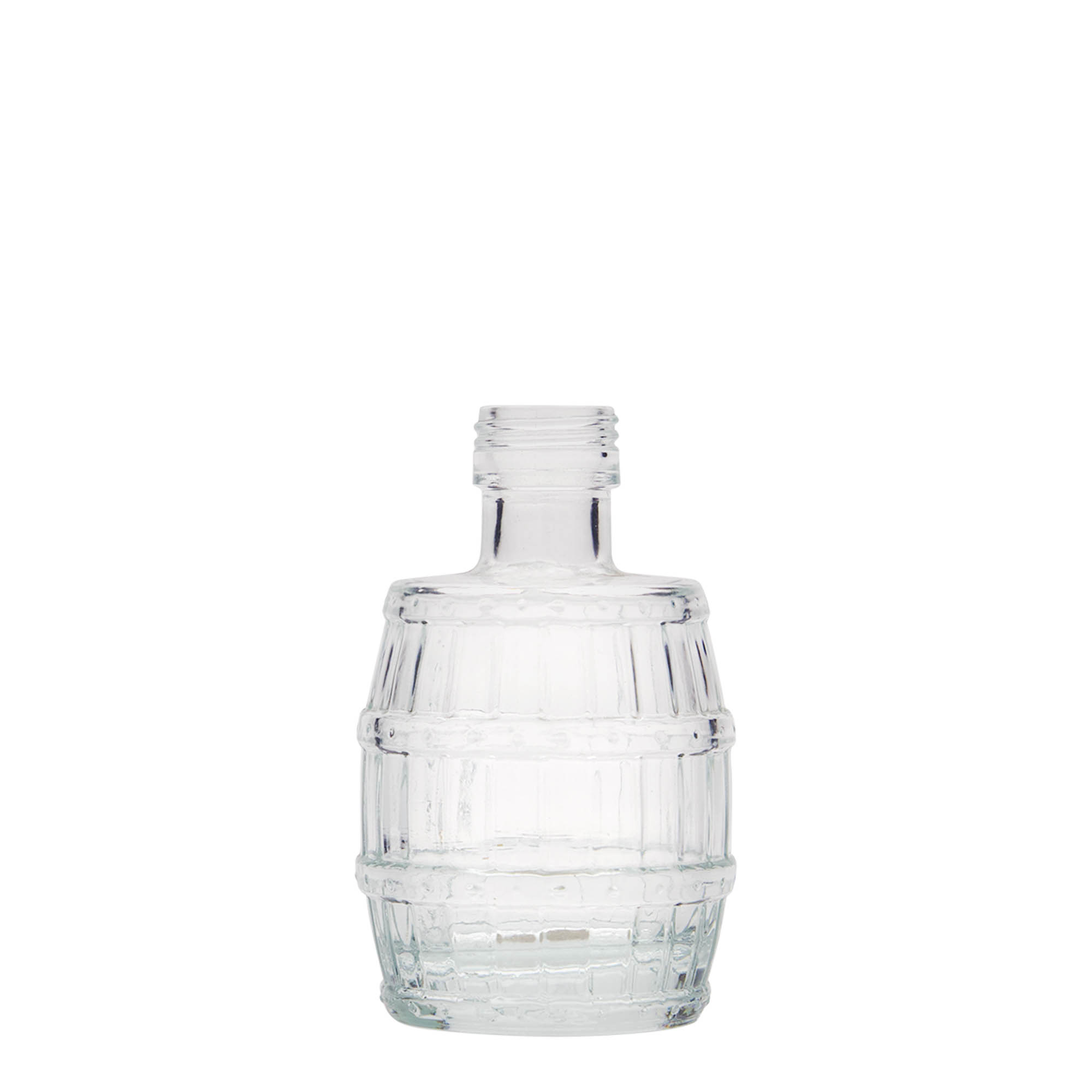 Sticlă de sticlă de 100 ml „butoi”, gura: PP 24 Sticlă de sticlă de 100 ml „butoi”, gura: PP 24