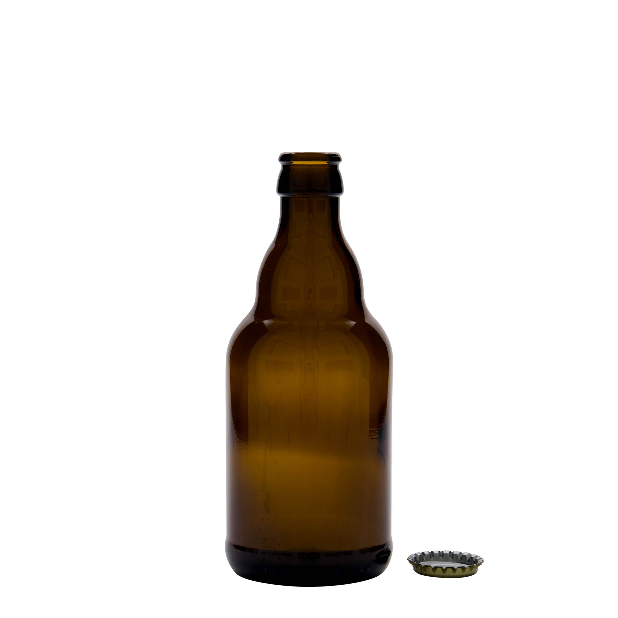 Sticlă de bere 330 ml „Steinie”, sticlă, maro, gât: capac tip coroana