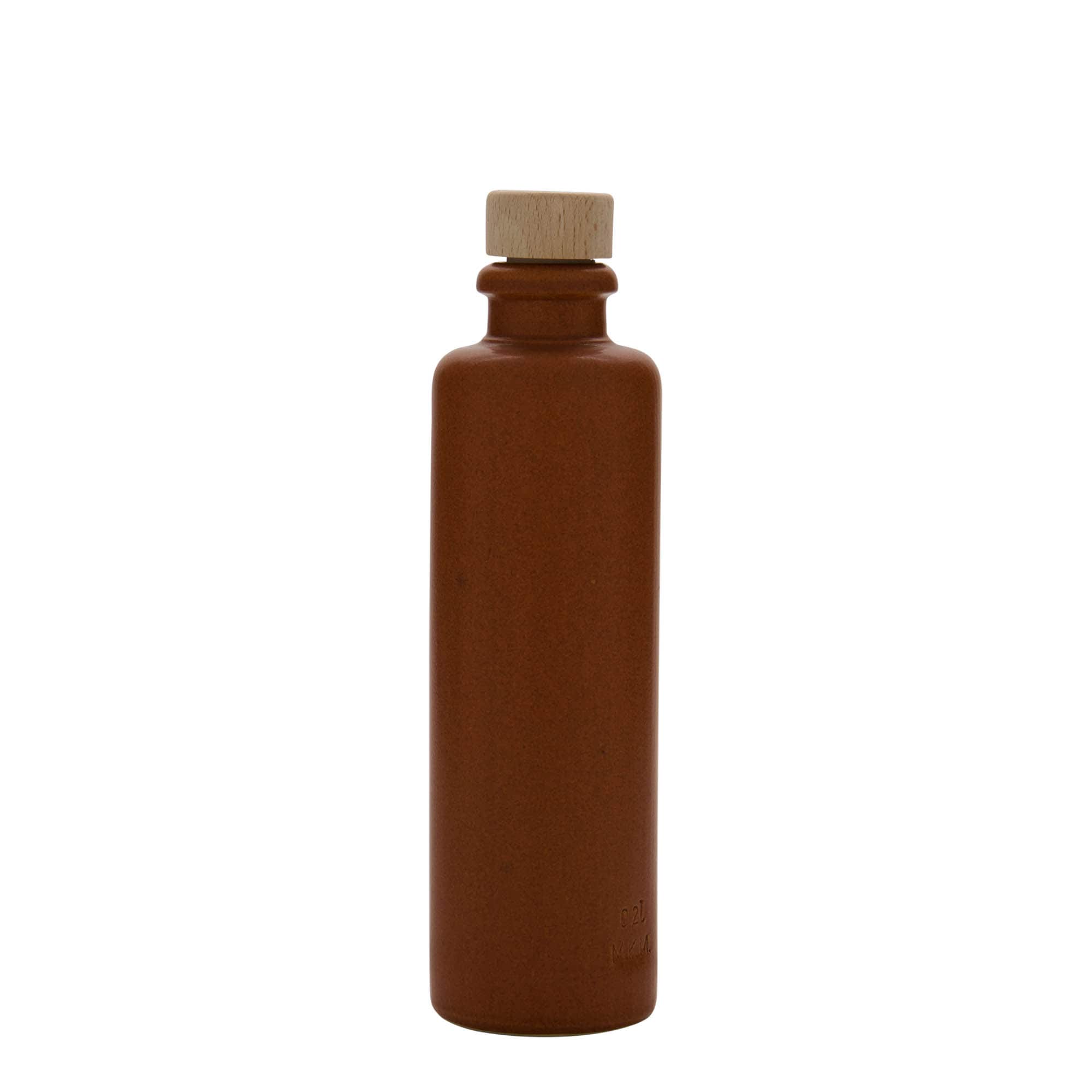 200 ml ulcior de lut, ceramică, roșu-maro, gura: dop de plută