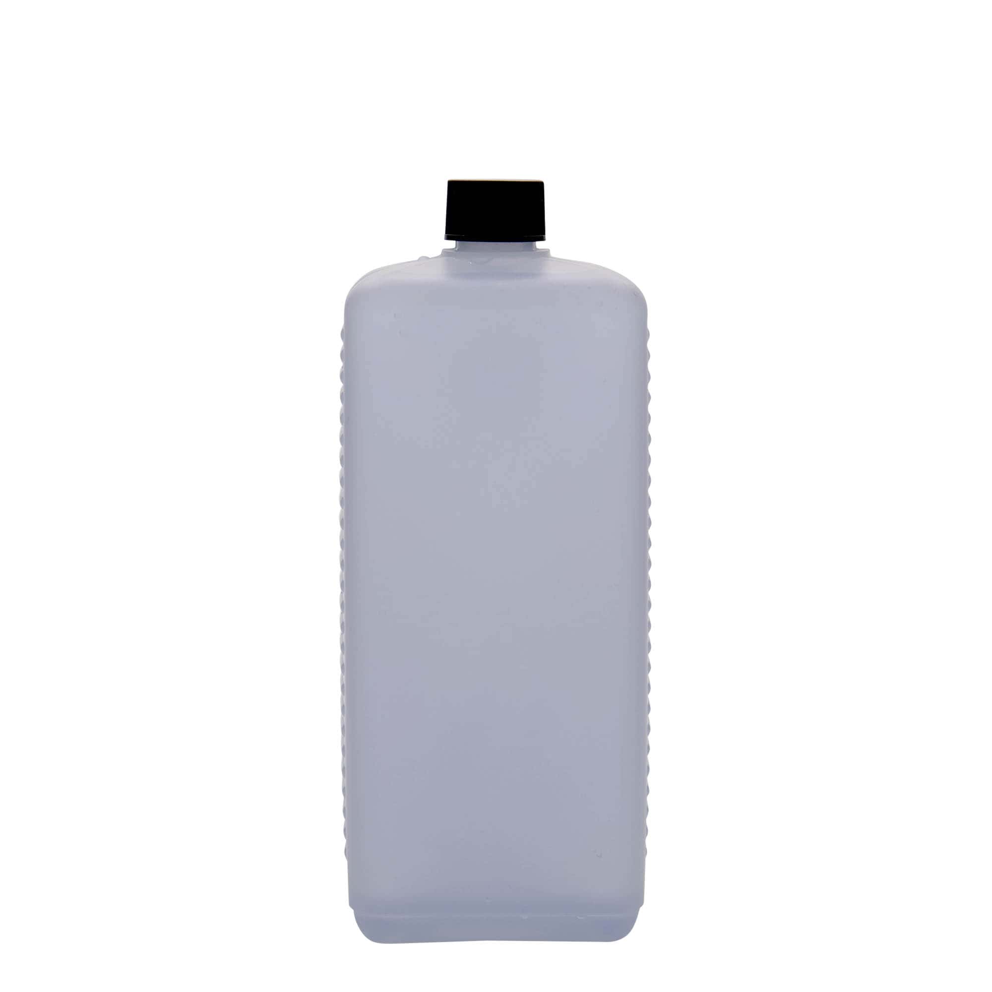 1.000 ml sticlă canistră, dreptunghiulară, plastic HDPE, natural, gura: DIN 25 EPE