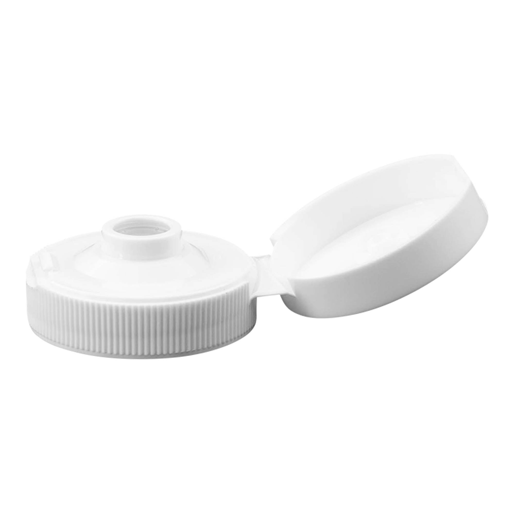 Capac cu filet și balama pliabilă, plastic PP, alb, pentru gura: 38/400 Capac cu filet și balama pliabilă, plastic PP, alb, pentru gura: 38/400