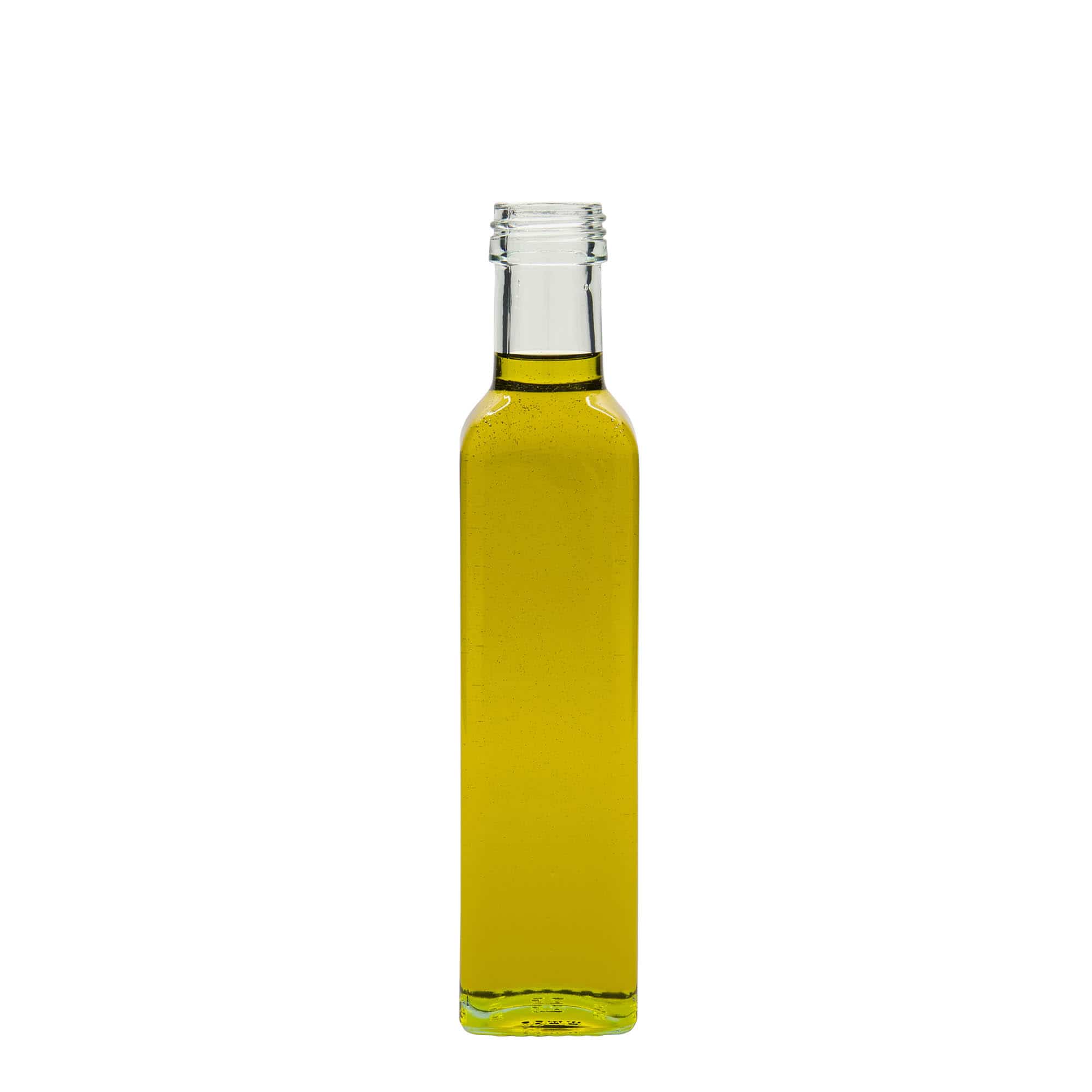 Sticlă de sticlă de 250 ml „Marasca”, pătrată, gât: PP 31,5