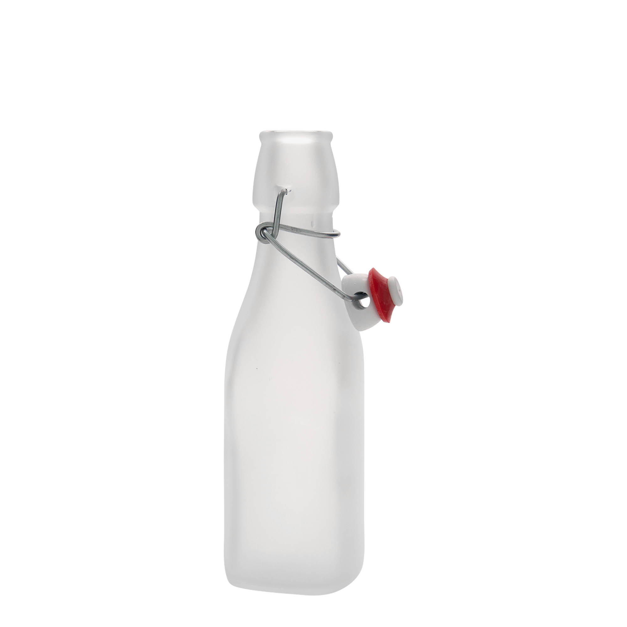 Sticlă de sticlă de 250 ml 'Swing, pătrată, albă, gura: închidere cu clemă