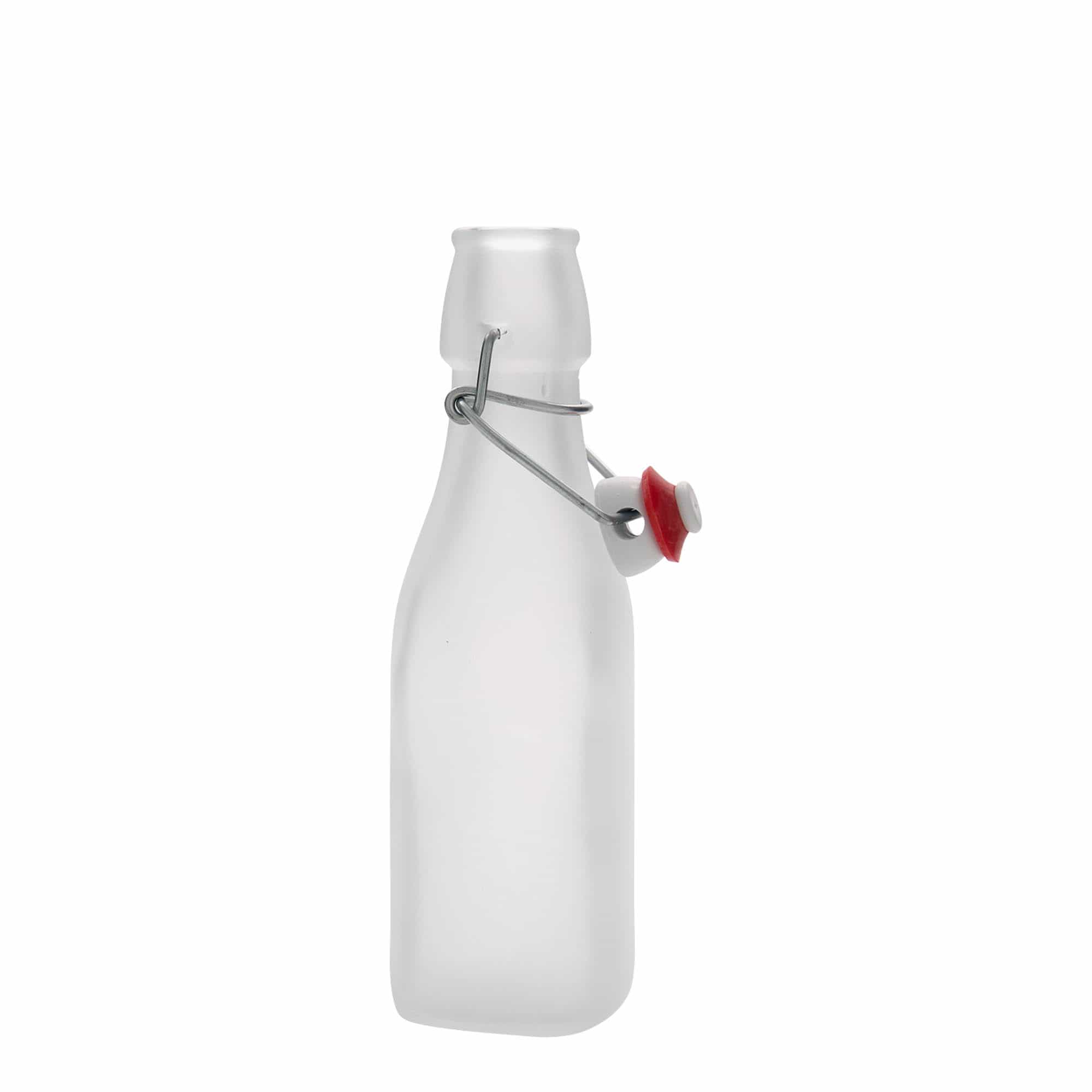 Sticlă de sticlă de 250 ml 'Swing, pătrată, albă, gura: închidere cu clemă