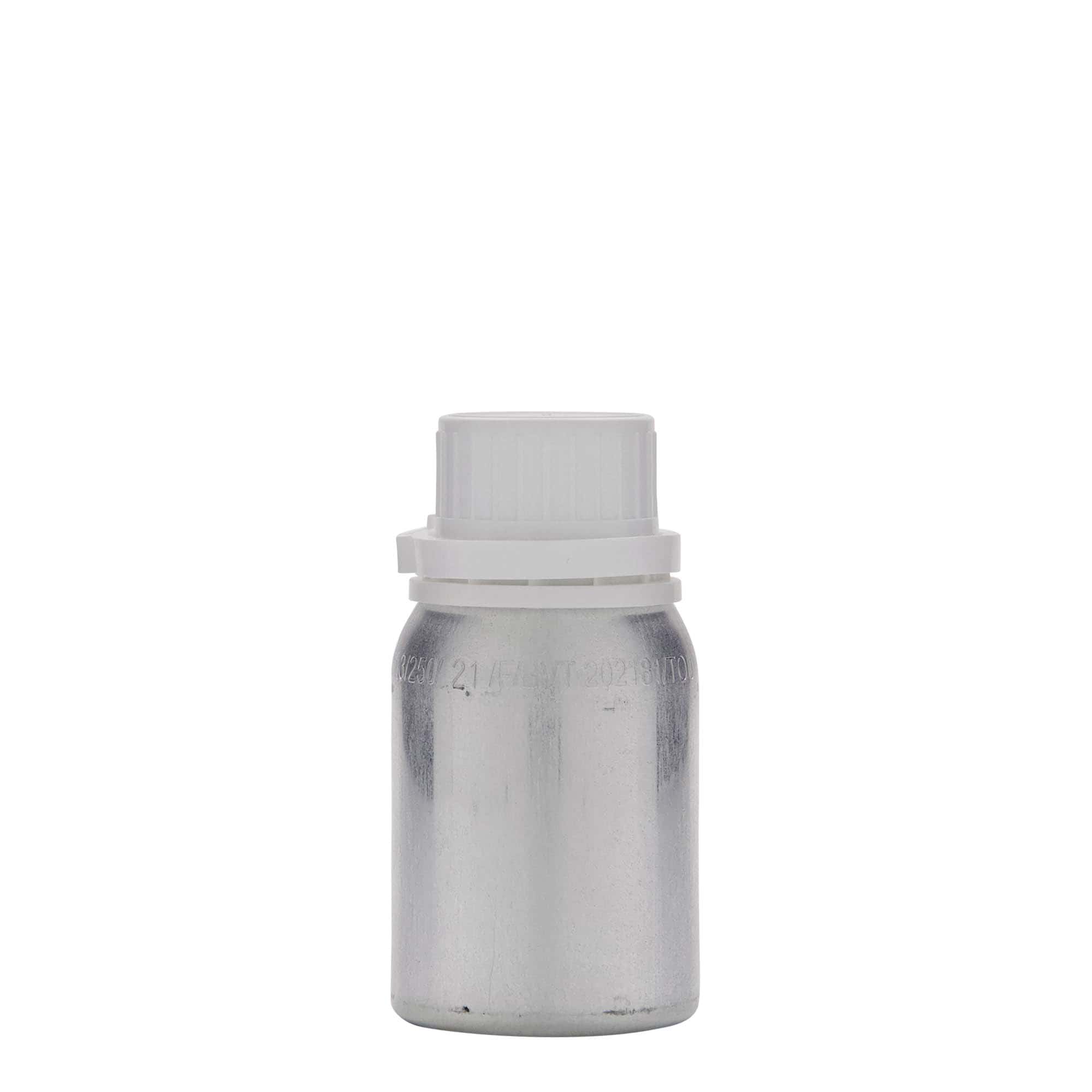 125 ml sticlă din aluminiu, metal, argintiu, gura: DIN 32