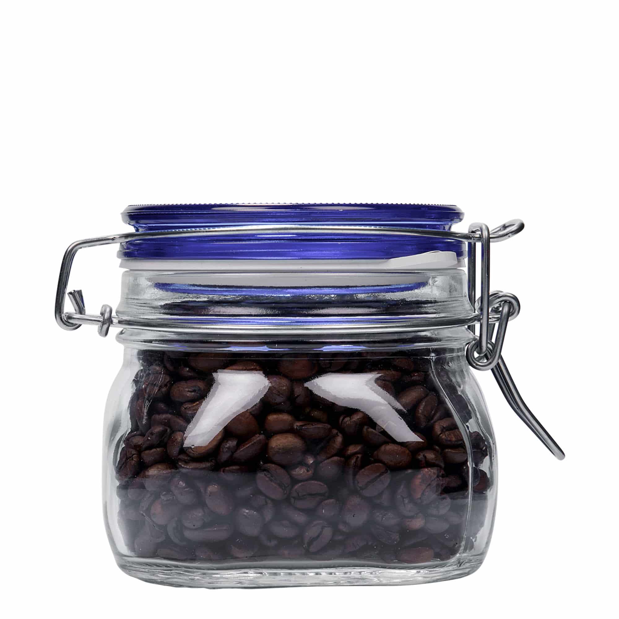 500 ml borcan cu clemă metalică 'Fido' capac albastru, pătrat, gură: închidere cu clemă metalică