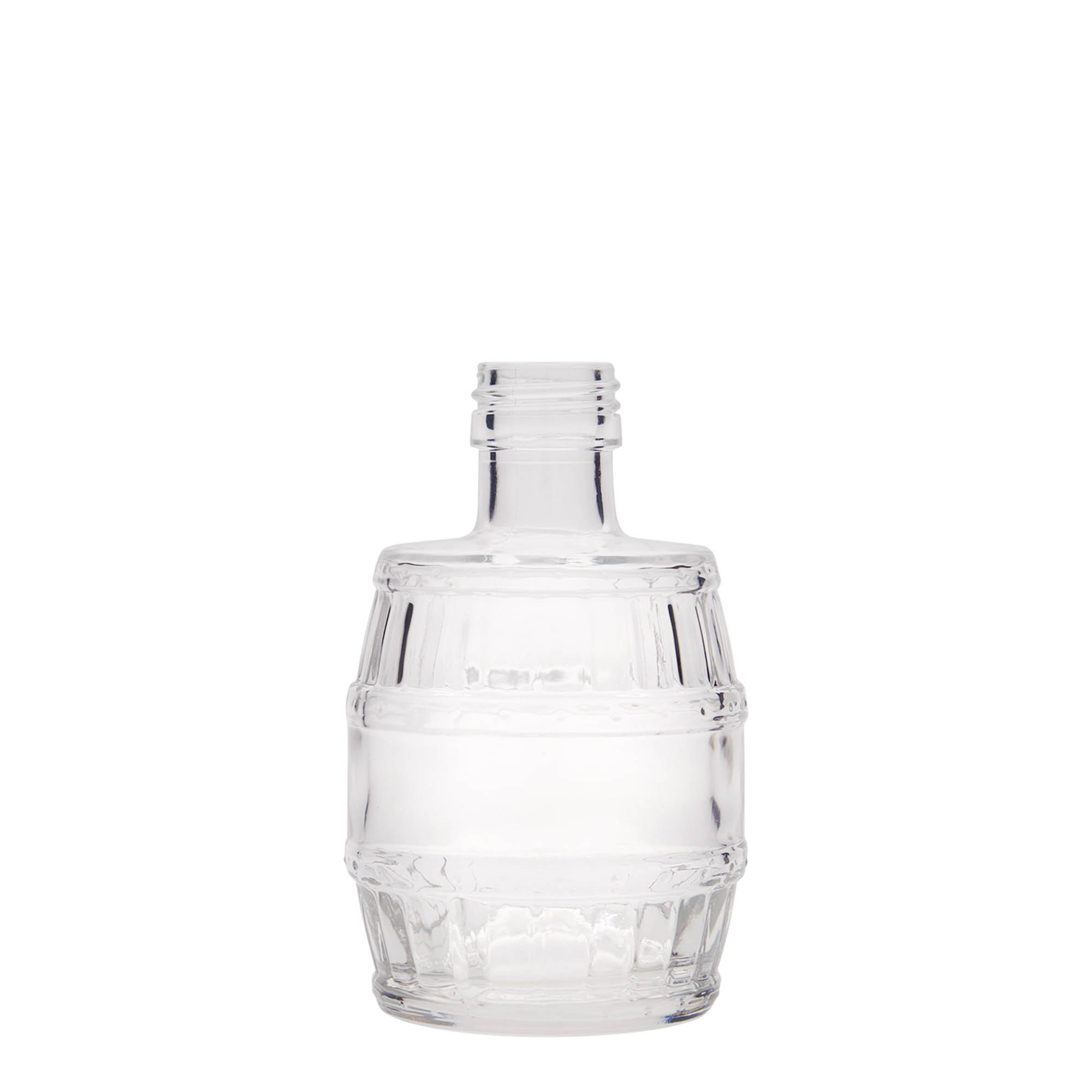 Sticlă de sticlă de 200 ml „butoi”, gura: PP 28 Sticlă de sticlă de 200 ml „butoi”, gura: PP 28
