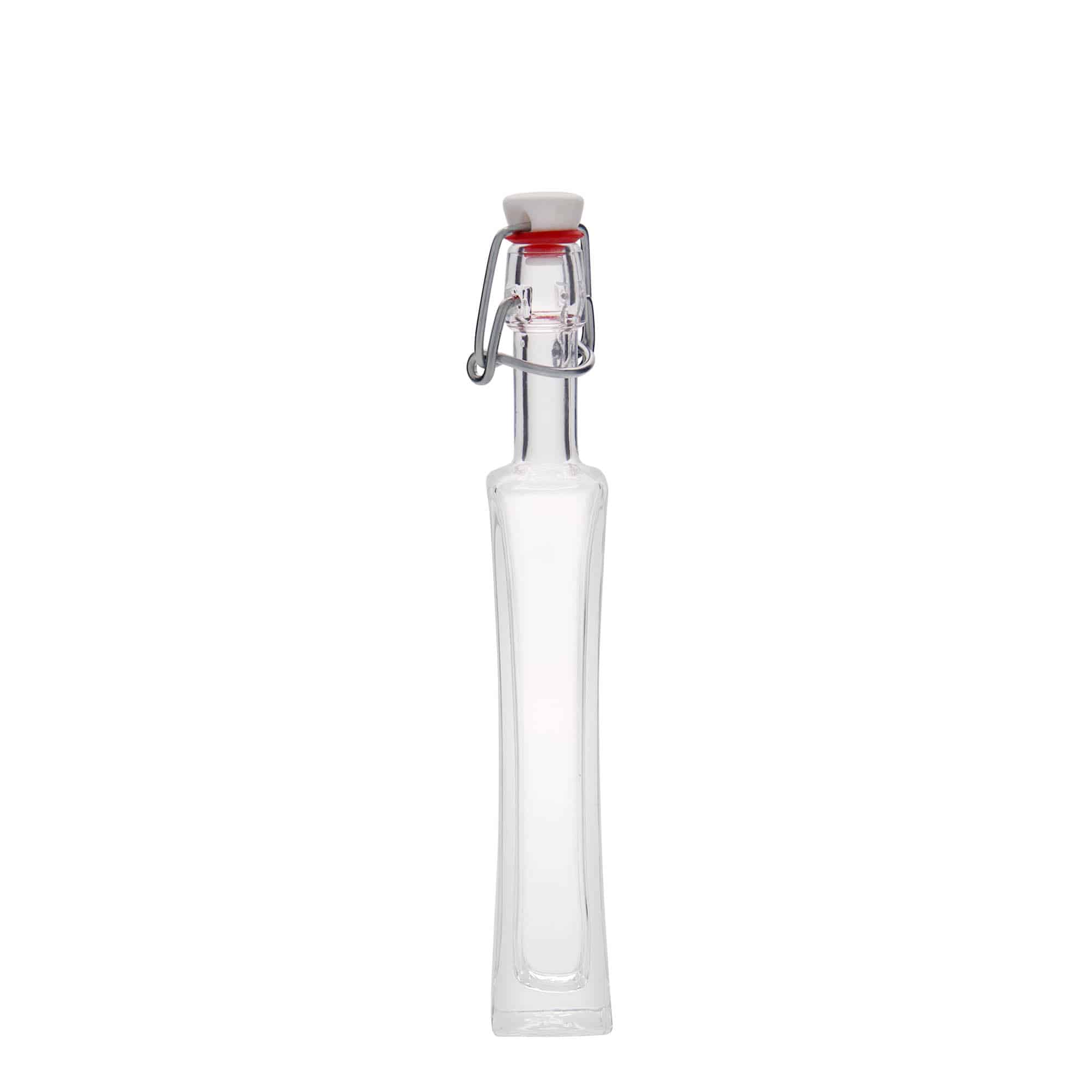 Sticlă de sticlă de 40 ml „Koko”, pătrată, gât: închidere cu clemă