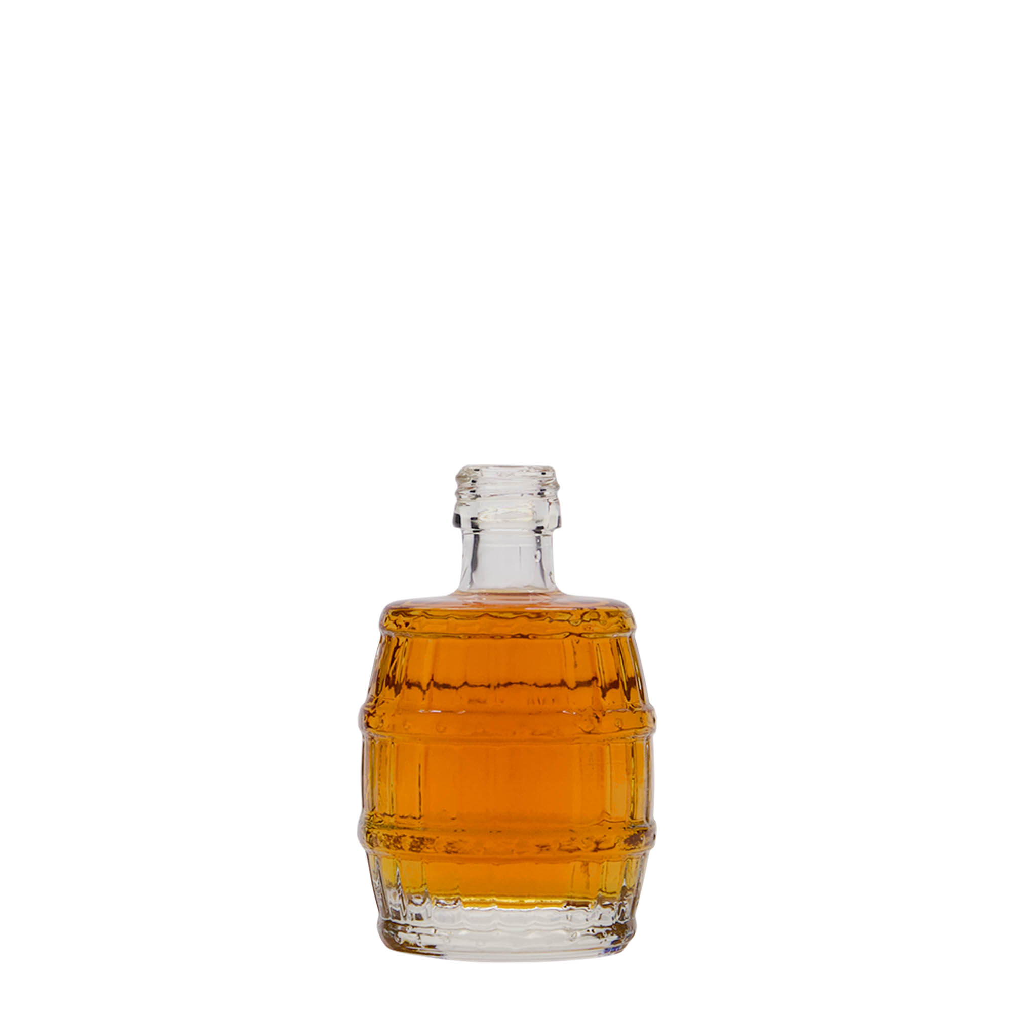 Sticlă de sticlă de 50 ml „butoi”, gura: PP 18 Sticlă de sticlă de 50 ml „butoi”, gura: PP 18
