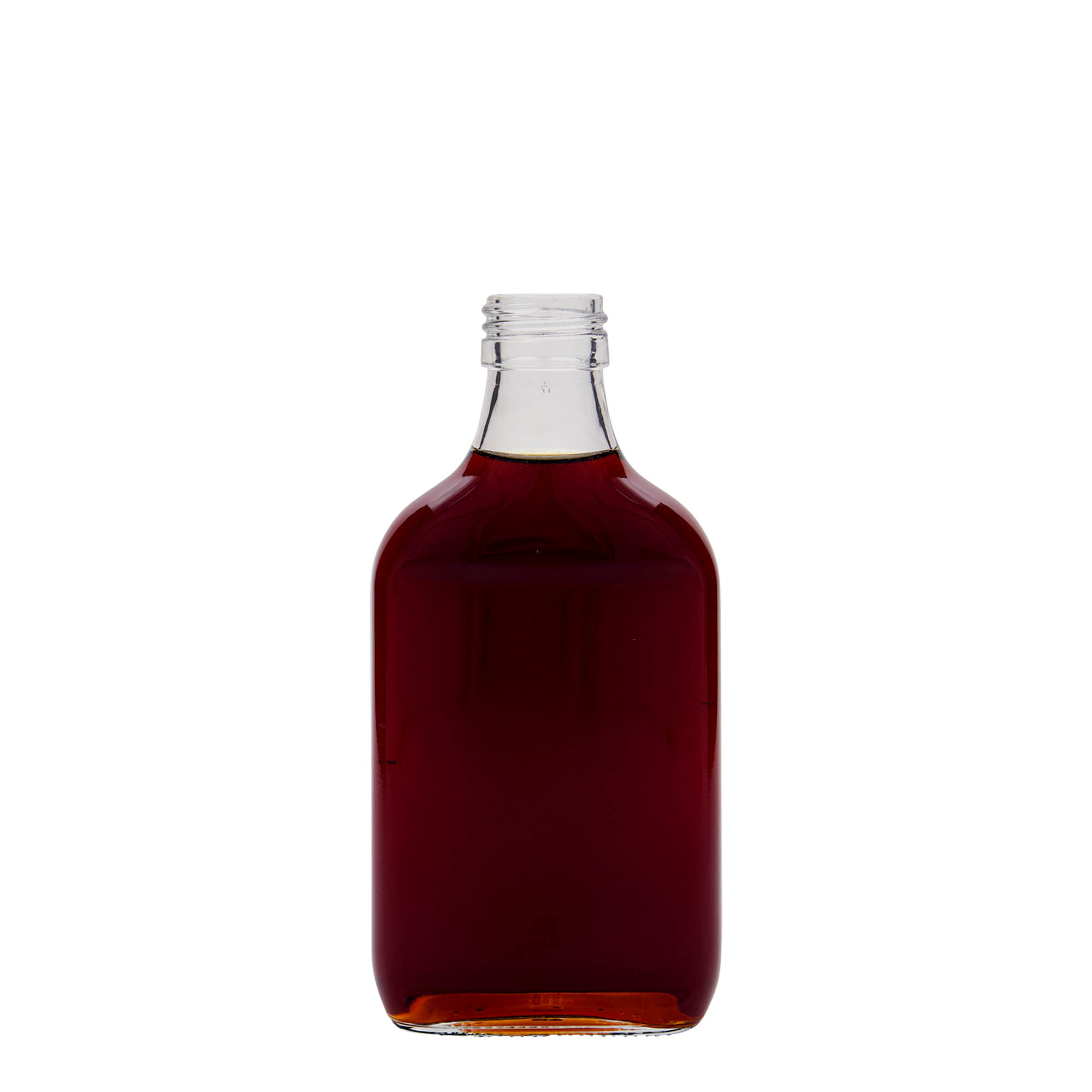 Sticlă de buzunar 200 ml, dreptunghiulară, sticlă, gura: PP 28 Sticlă de buzunar 200 ml, dreptunghiulară, sticlă, gura: PP 28