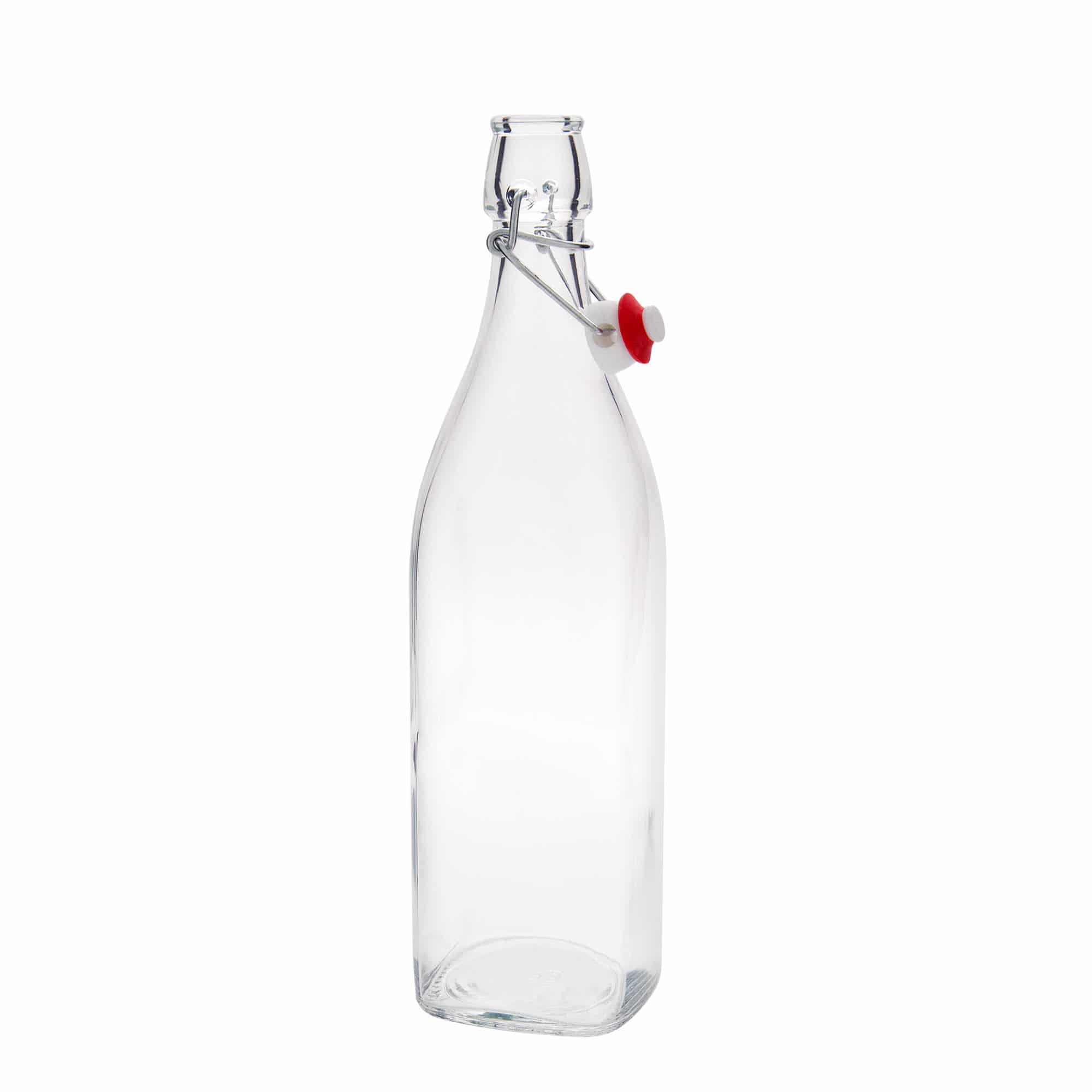 Sticlă de sticlă de 1.000 ml „Swing, pătrată, gât: închidere cu clemă” Sticlă de sticlă de 1.000 ml „Swing, pătrată, gât: închidere cu clemă”
