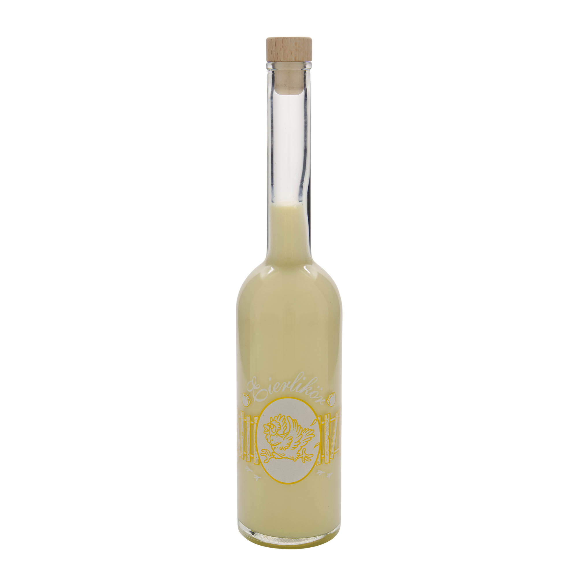 Sticlă de sticlă de 500 ml „Opera”, motiv: lichior de ouă, gât: dop Sticlă de sticlă de 500 ml „Opera”, motiv: lichior de ouă, gât: dop