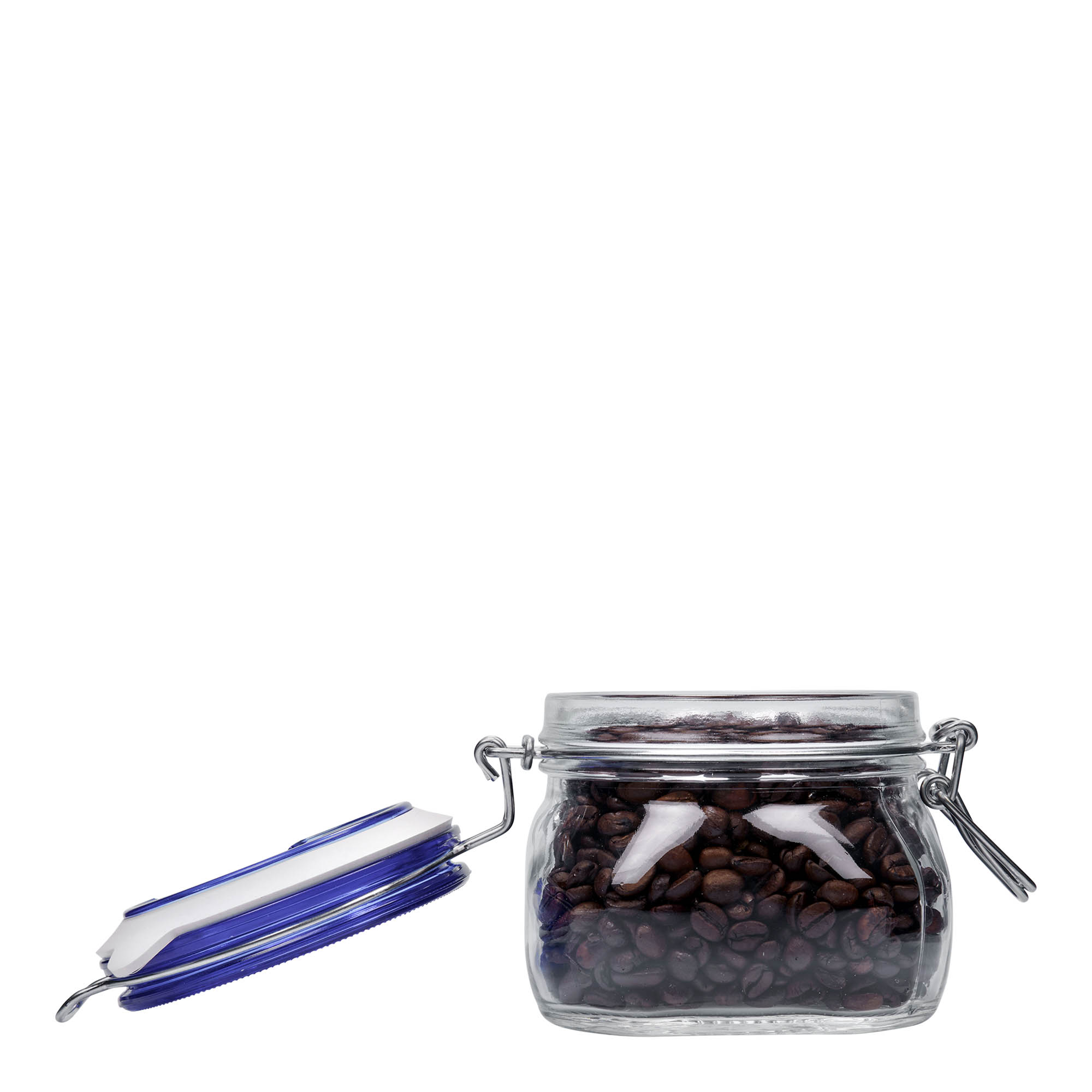 500 ml borcan cu clemă metalică 'Fido' capac albastru, pătrat, gură: închidere cu clemă metalică