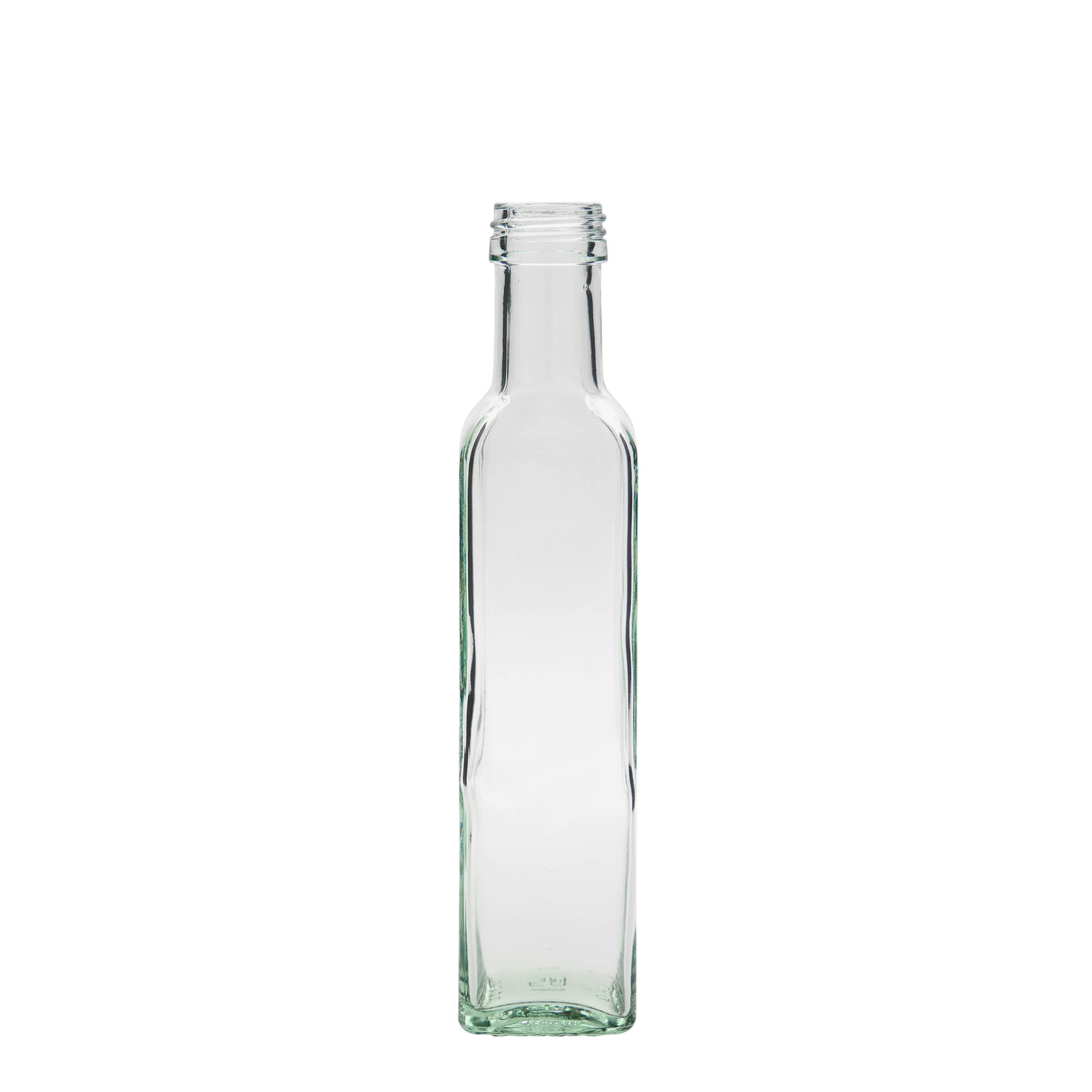 Sticlă de sticlă de 250 ml „Marasca”, pătrată, gât: PP 31,5 Sticlă de sticlă de 250 ml „Marasca”, pătrată, gât: PP 31,5