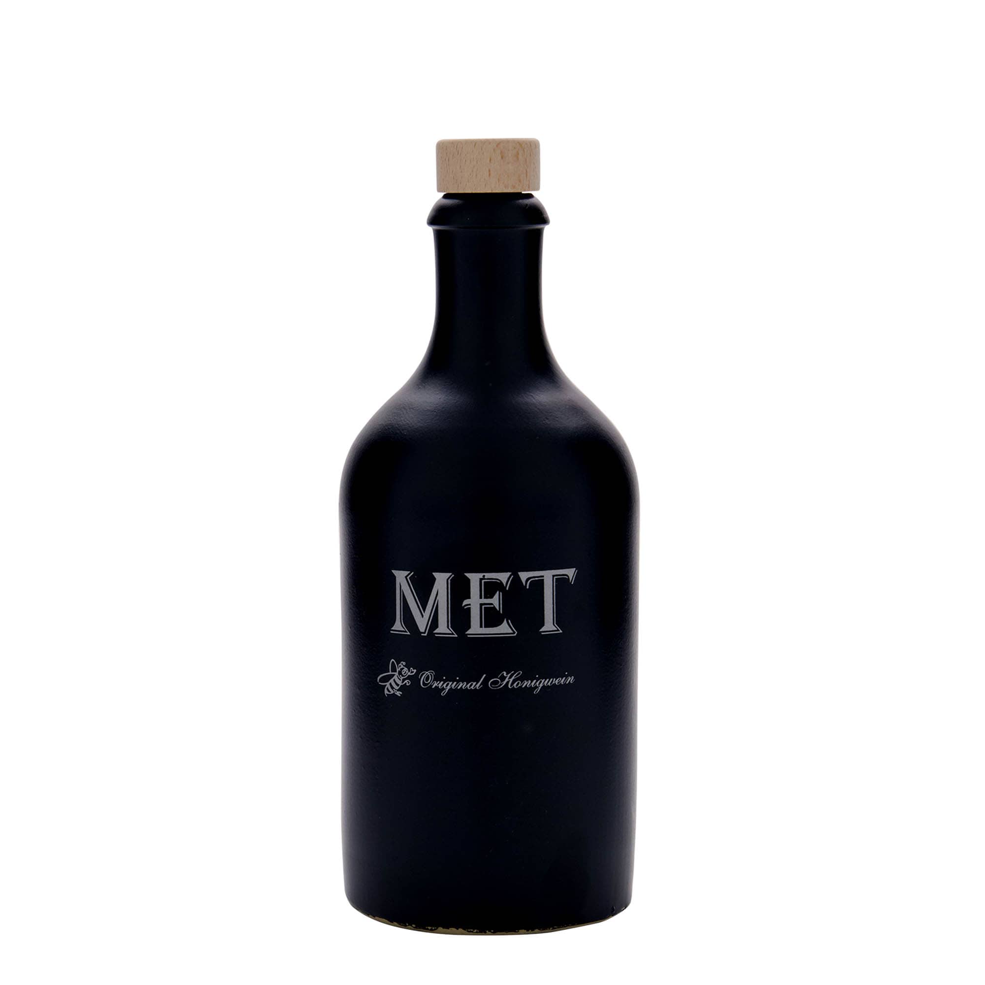 500 ml ulcior de lut, motiv: Met, ceramică de gresie, negru, gură: dop de plută