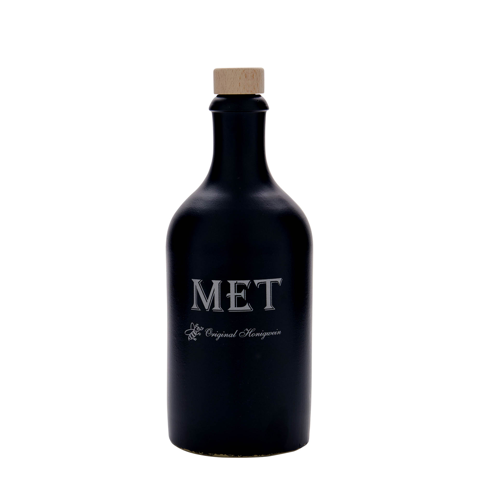 500 ml ulcior de lut, motiv: Met, ceramică de gresie, negru, gură: dop de plută