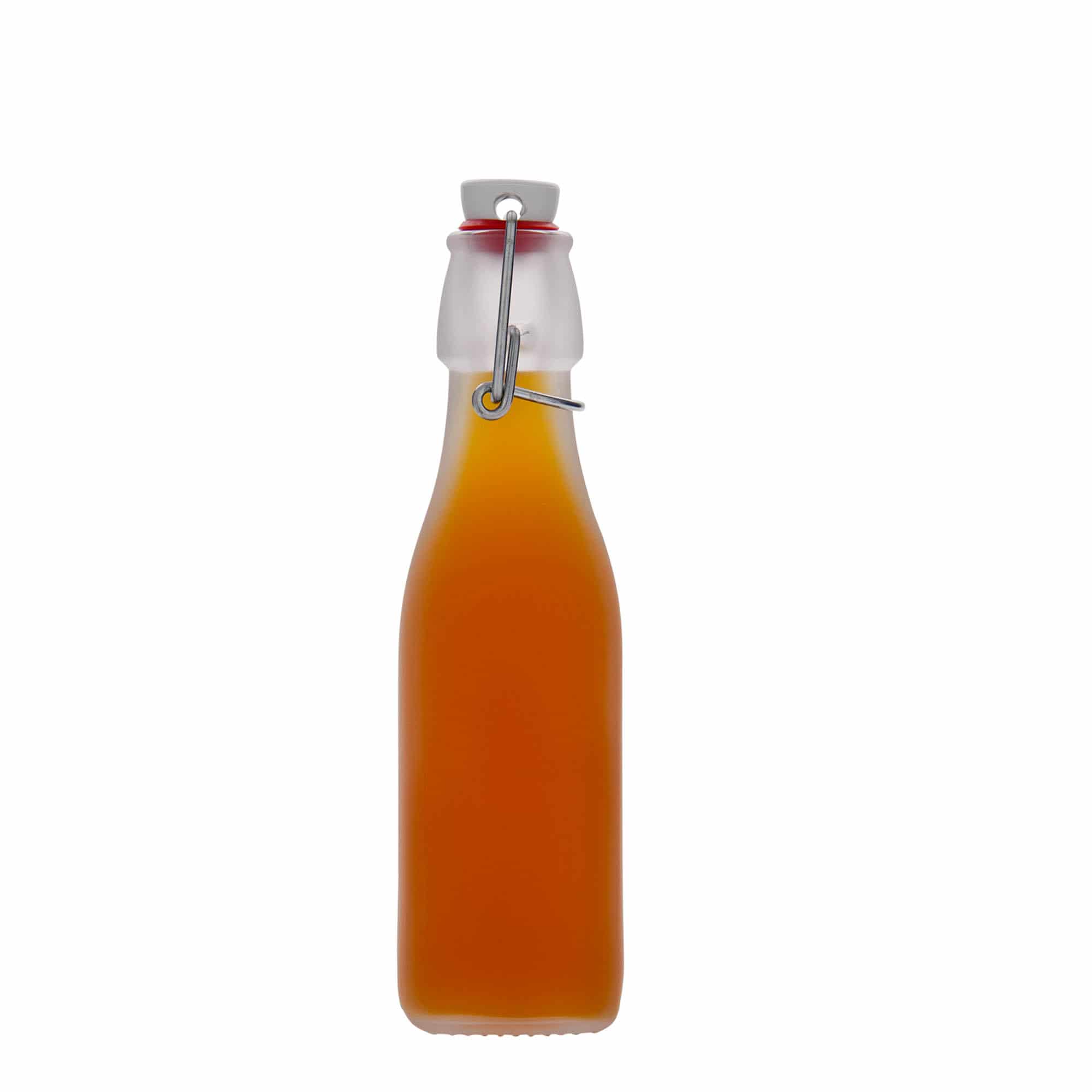 Sticlă de sticlă de 250 ml 'Swing, pătrată, albă, gura: închidere cu clemă Sticlă de sticlă de 250 ml 'Swing, pătrată, albă, gura: închidere cu clemă