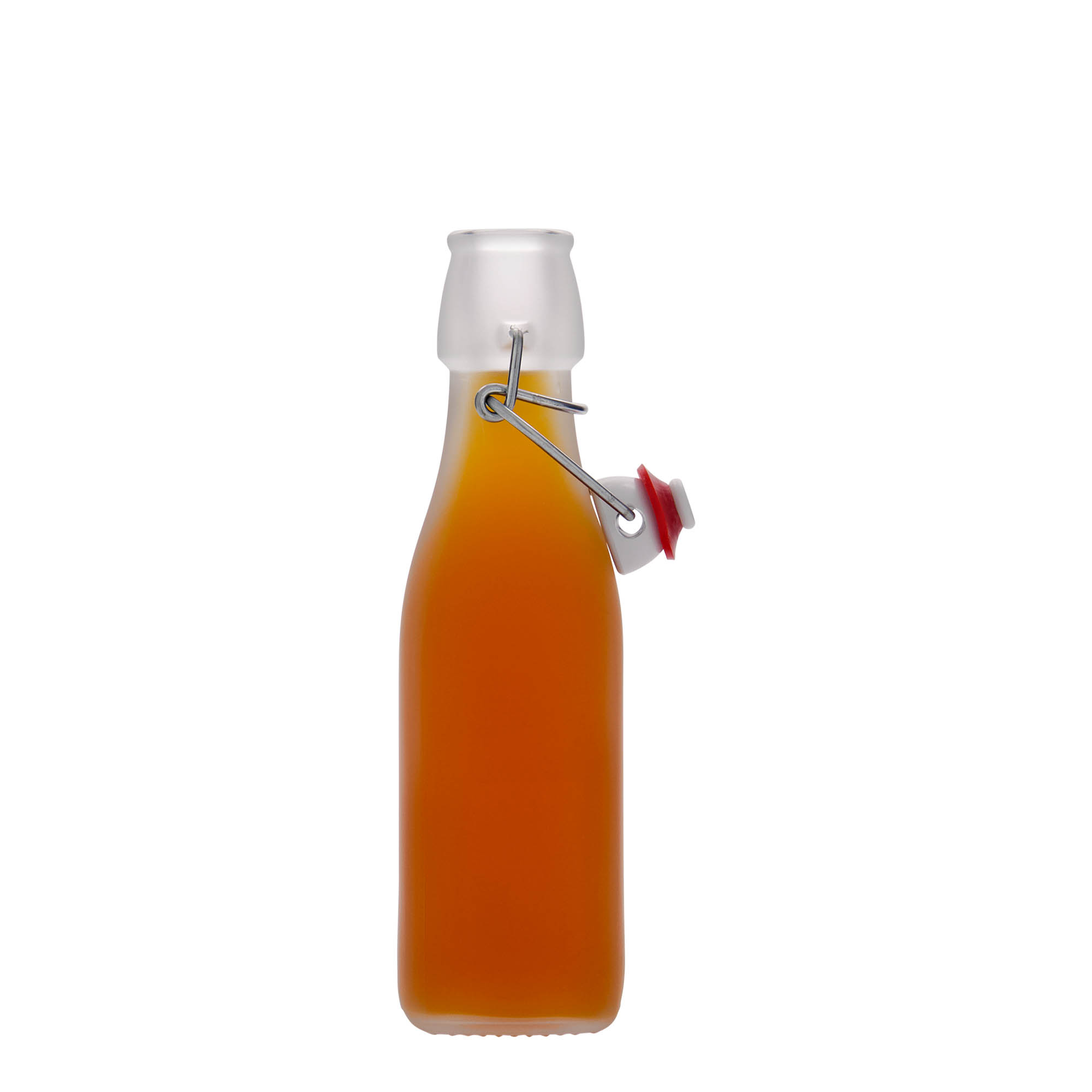 Sticlă de sticlă de 250 ml 'Swing, pătrată, albă, gura: închidere cu clemă
