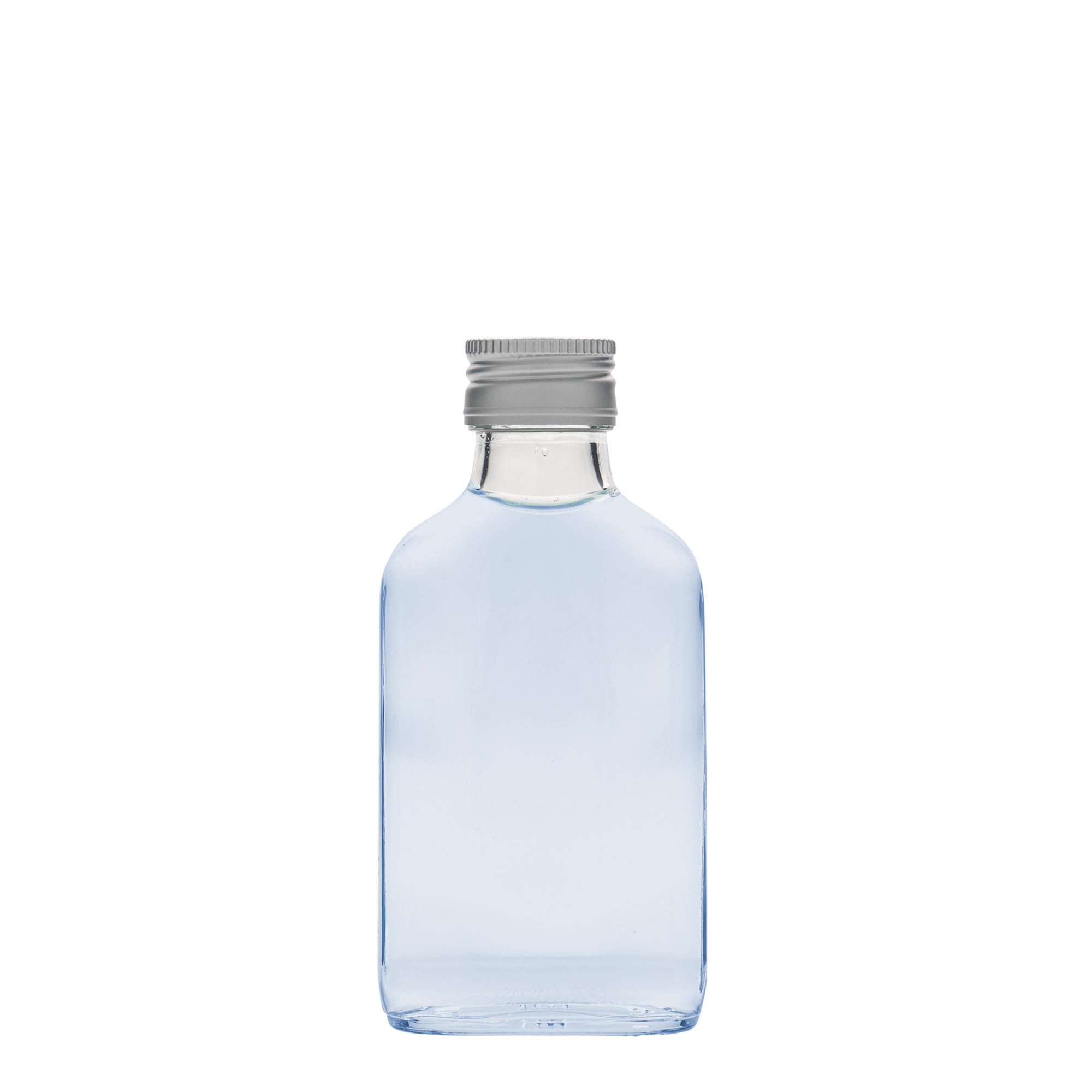 Sticluță de buzunar 100 ml, dreptunghiulară, sticlă, gura: PP 28 Sticluță de buzunar 100 ml, dreptunghiulară, sticlă, gura: PP 28