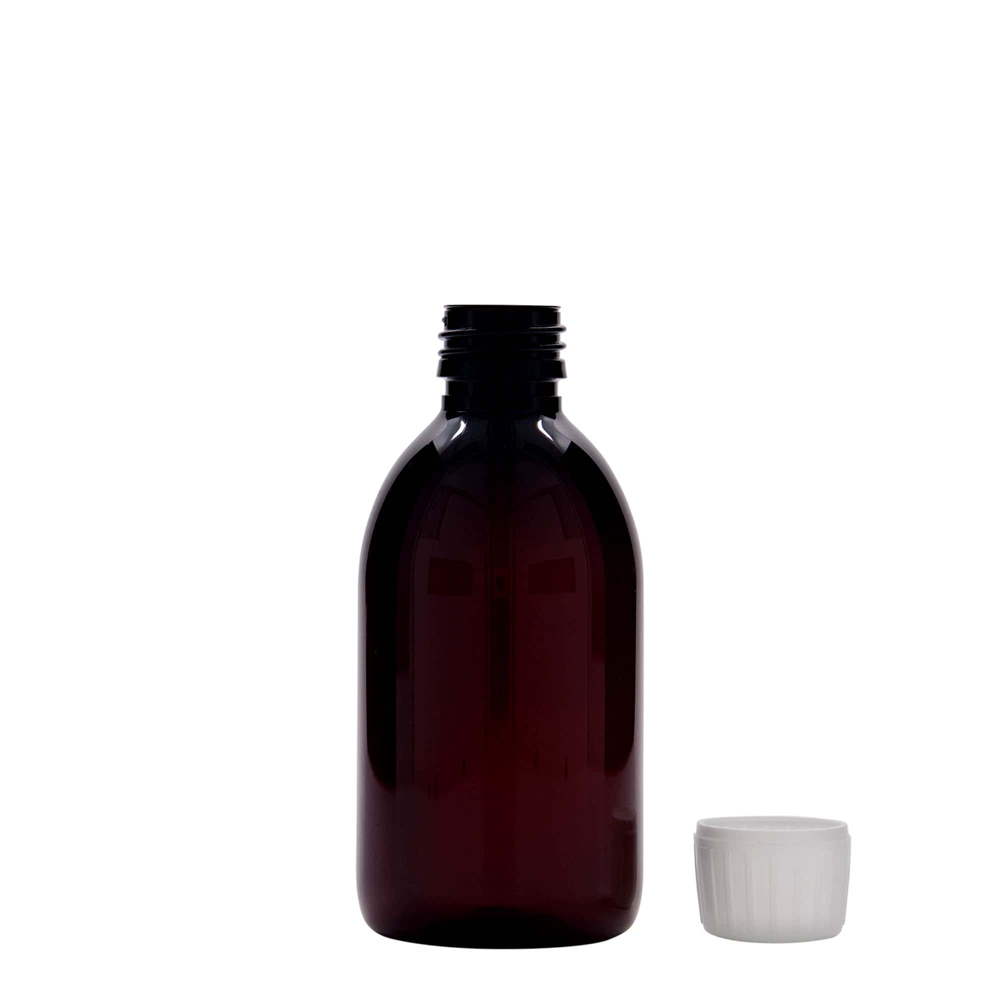 250 ml sticlă medicală PET, maro, plastic, gura: PP 28
