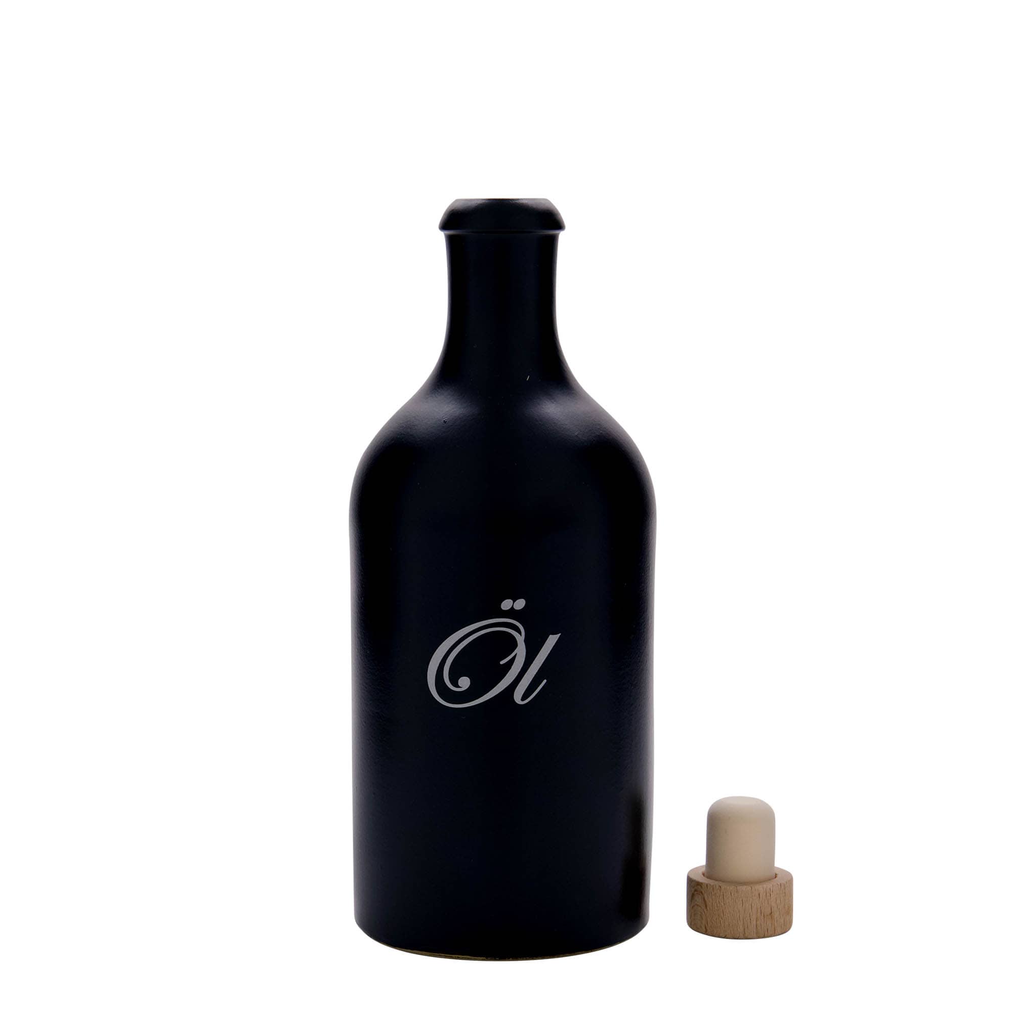 Ton de 500 ml, motiv: ulei, ceramică de gresie, negru, gură: plută